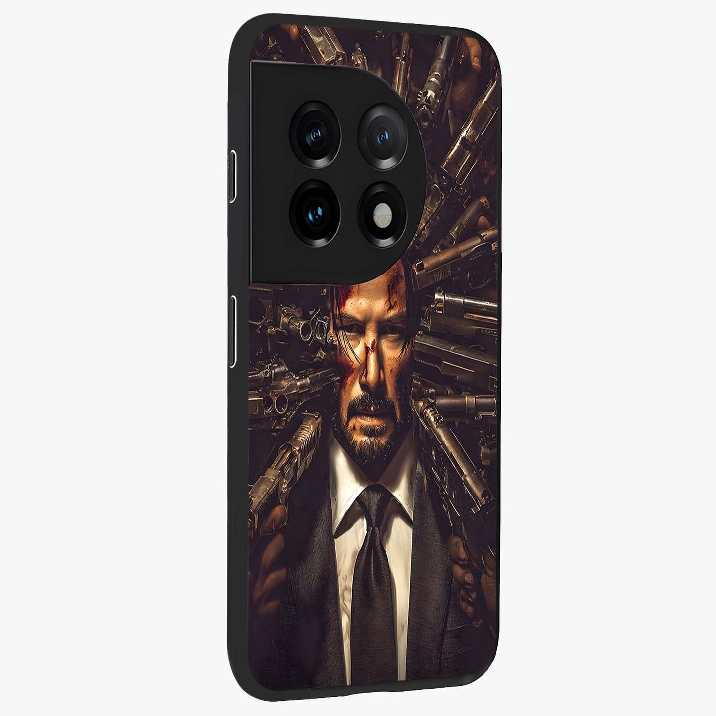 Relentless Shadow Assassin Glass Case for 1+11 side perspective highlighting sharp textures and sleek premium build