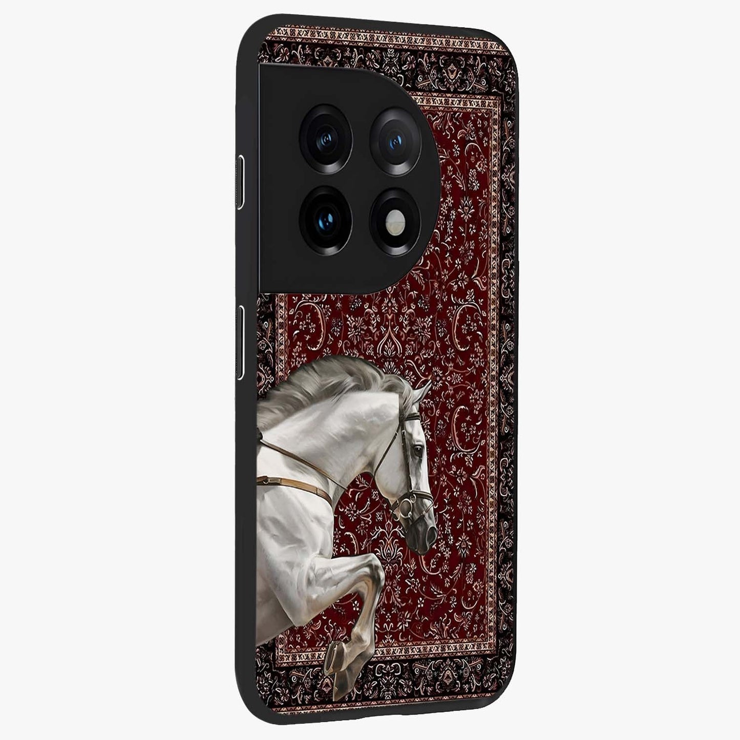 Royal Rider Tapestry Glass Case for 1+11 side perspective highlighting intricate textures and premium edges