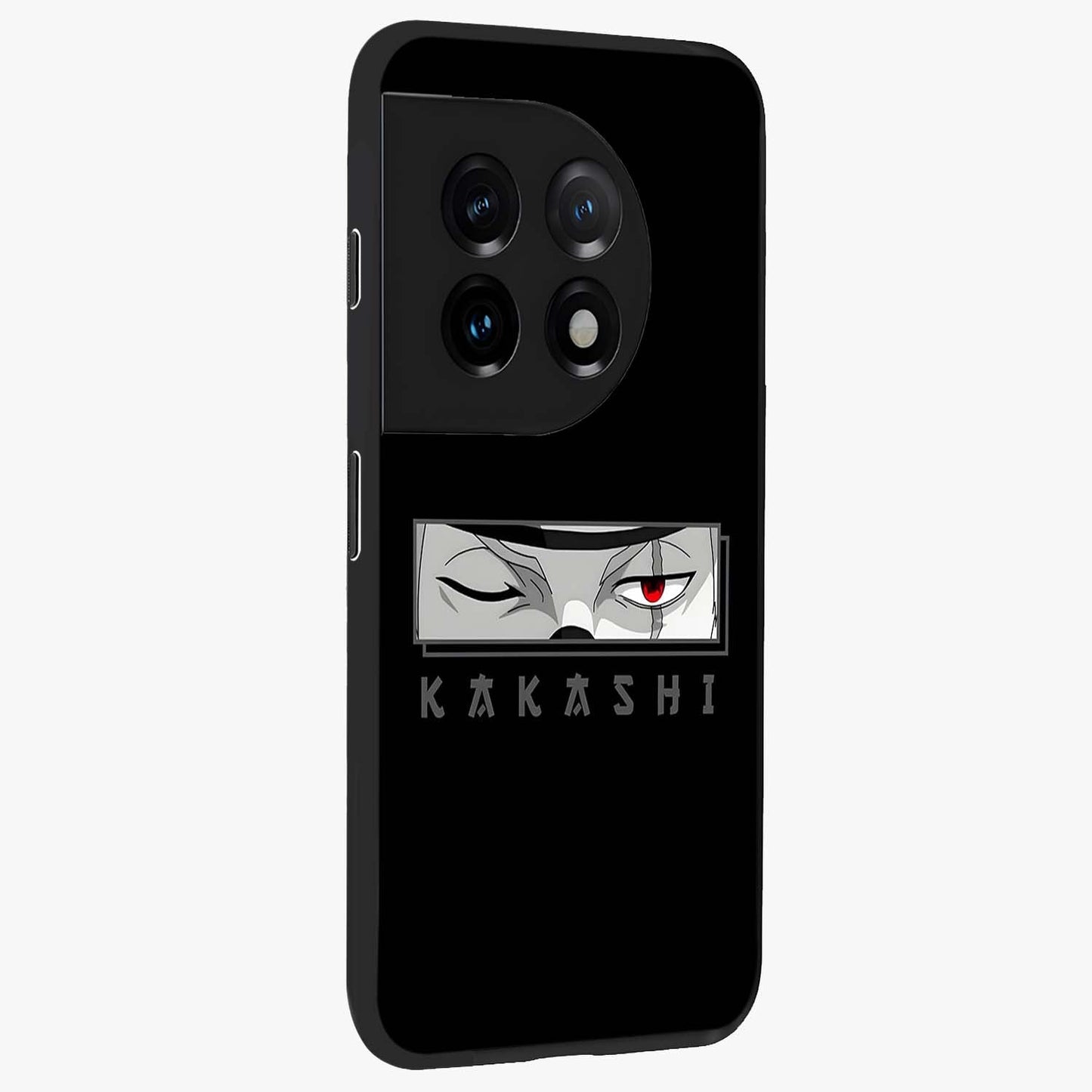 Scarlet Ninja Gaze Glass Case for 1+11 side perspective highlighting intense textures and premium edges