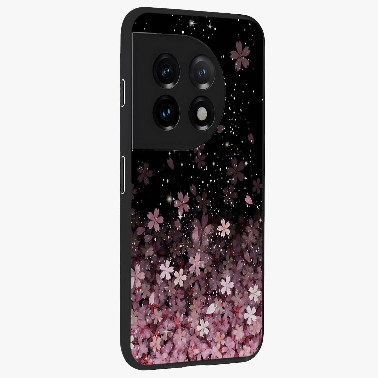 Small Starry Flowers Glass Case for 1+11 side perspective highlighting delicate bloom textures and premium edges