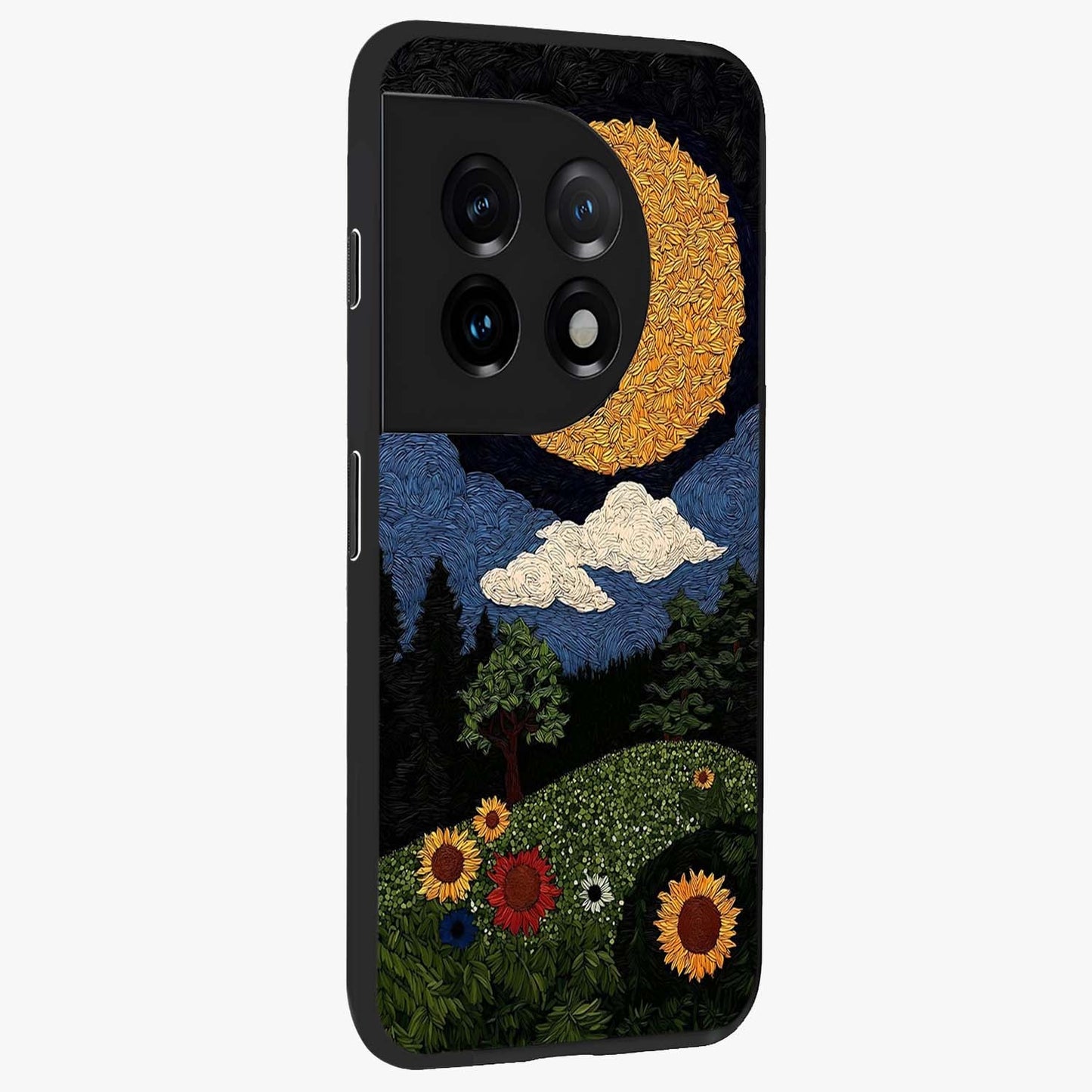 Sun and Moon Magic Design Glass Case for 1+11 side perspective highlighting celestial detailing and premium edges
