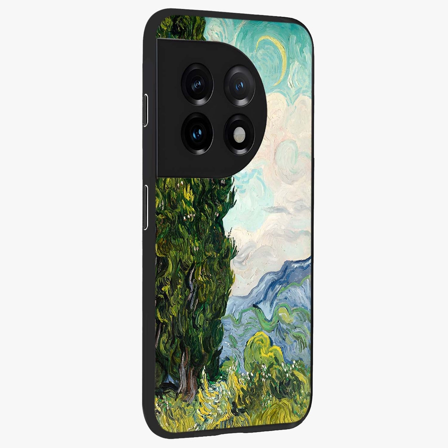 Van Gogh Vintage Art Glass Case for 1+11 side perspective highlighting textured detailing and sleek premium build