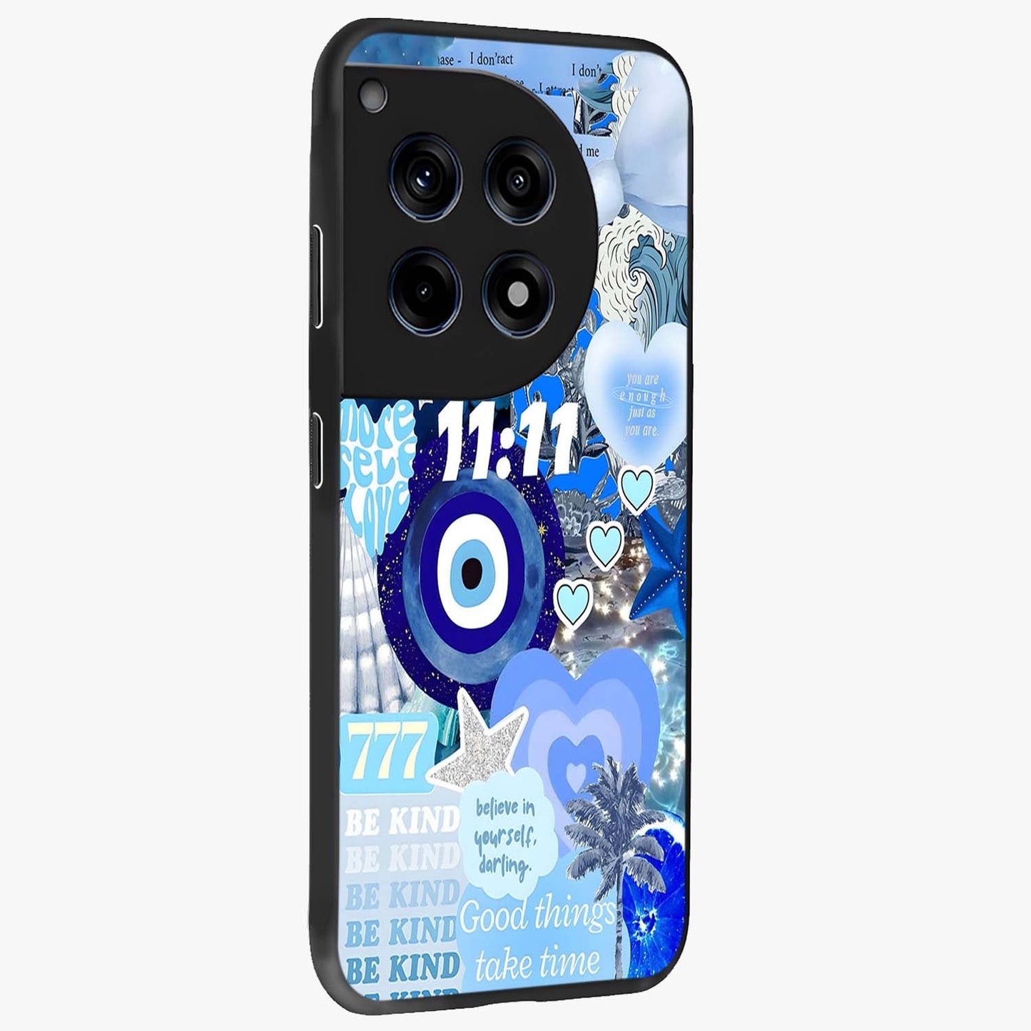 Aesthetic Be Kind Eye Glass Case for 1+12R side perspective highlighting artistic eye graphic details