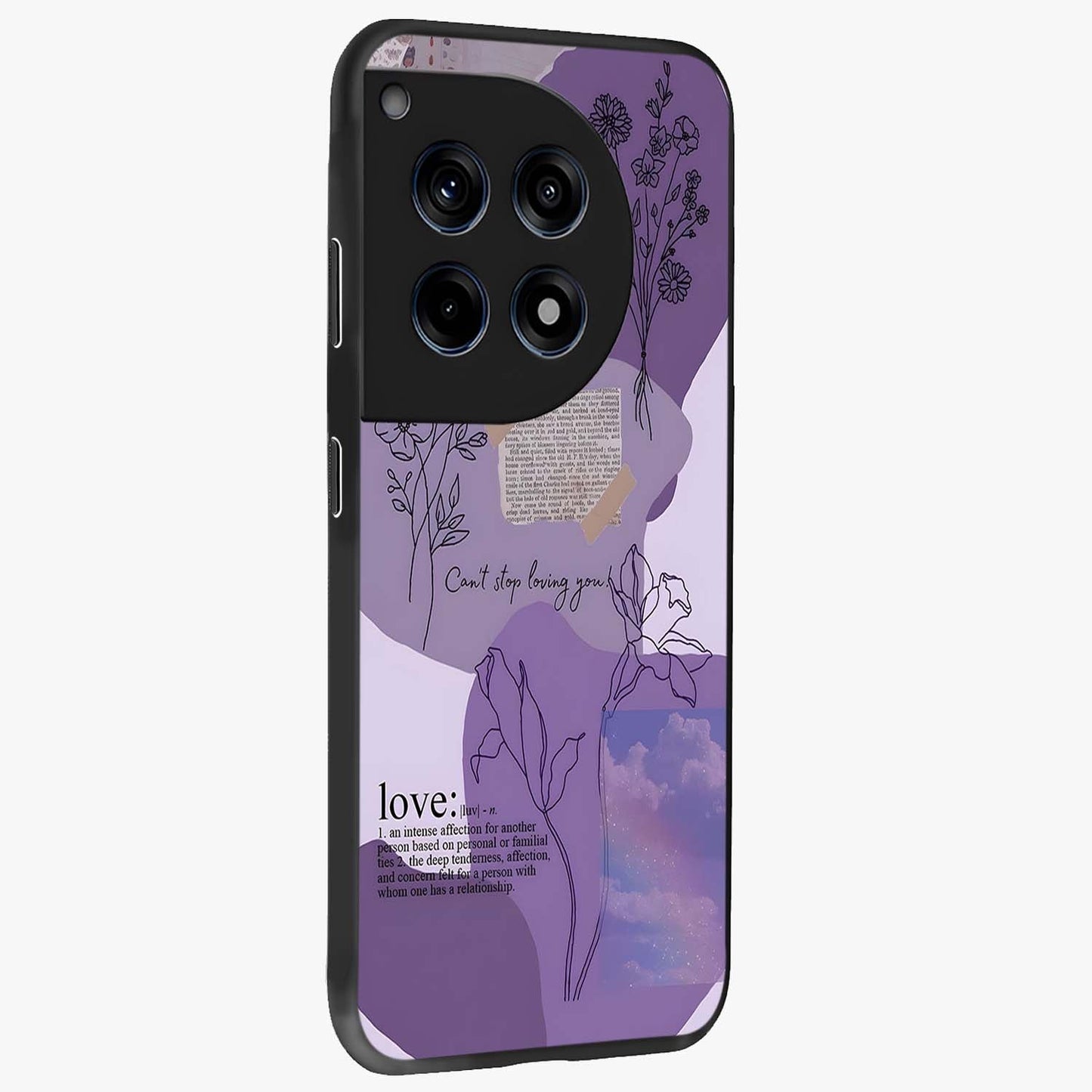 Aesthetic Love With Flower Glass Case for 1+12R side perspective highlighting delicate flower illustration details