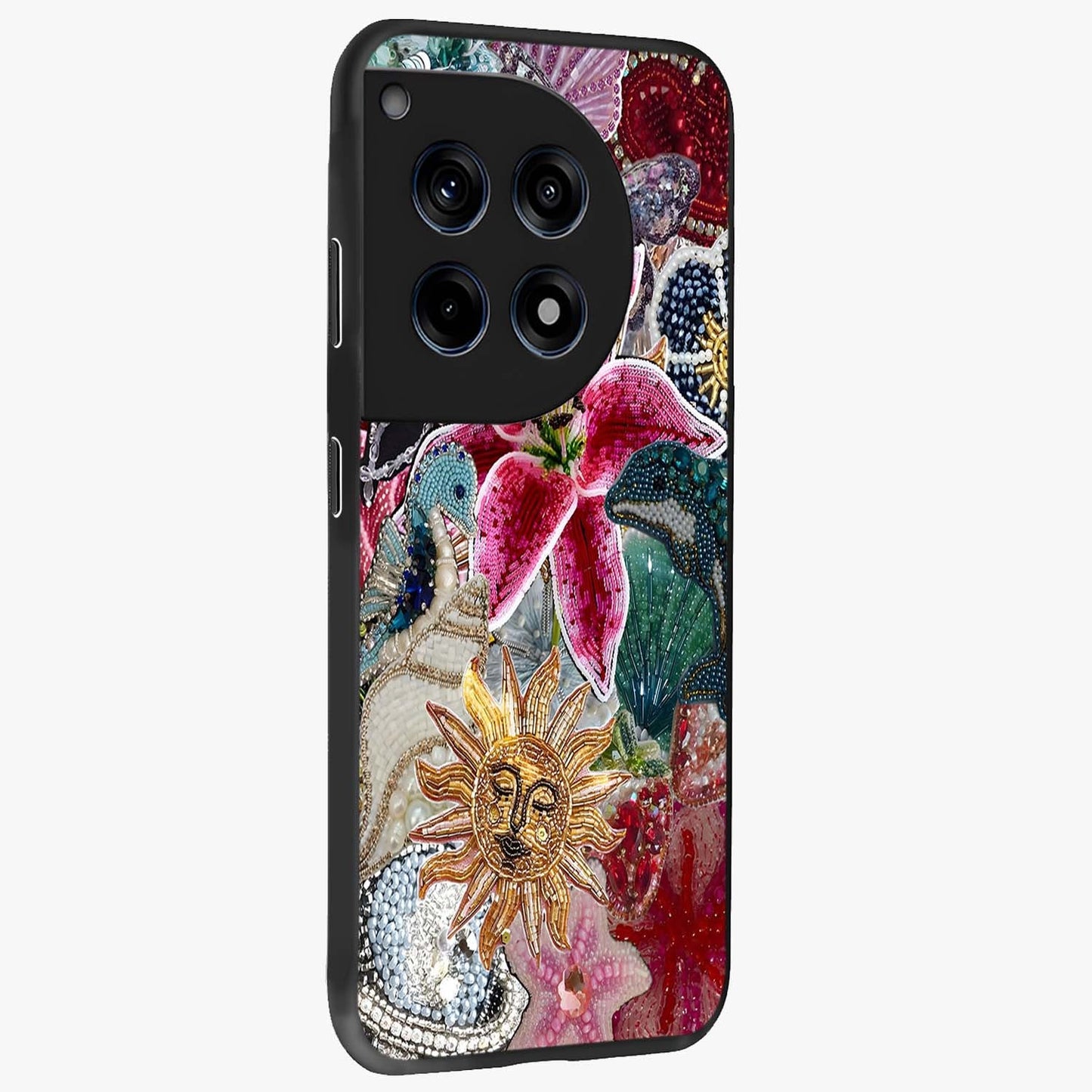 Beaded Garden Fantasy Glass Case for 1+12R side perspective highlighting intricate bead patterns and vibrant colors