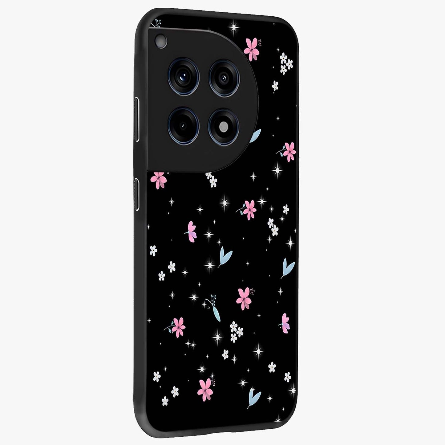 Black Aesthetic Wallpapers Glass Case for 1+12R side perspective highlighting sleek edges and premium dark design