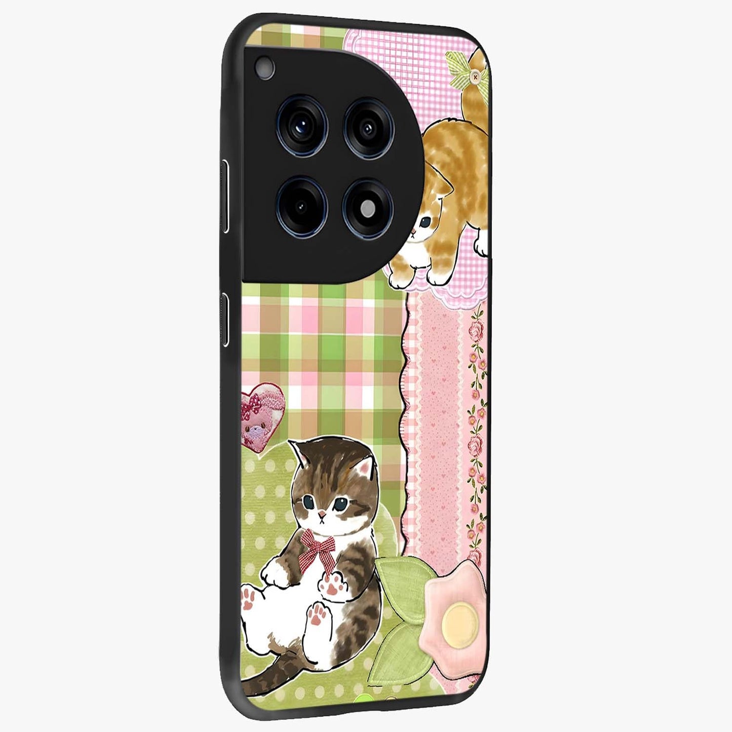 Cats Sweet Button Glass Case for 1+12R side perspective highlighting playful details and sleek premium build