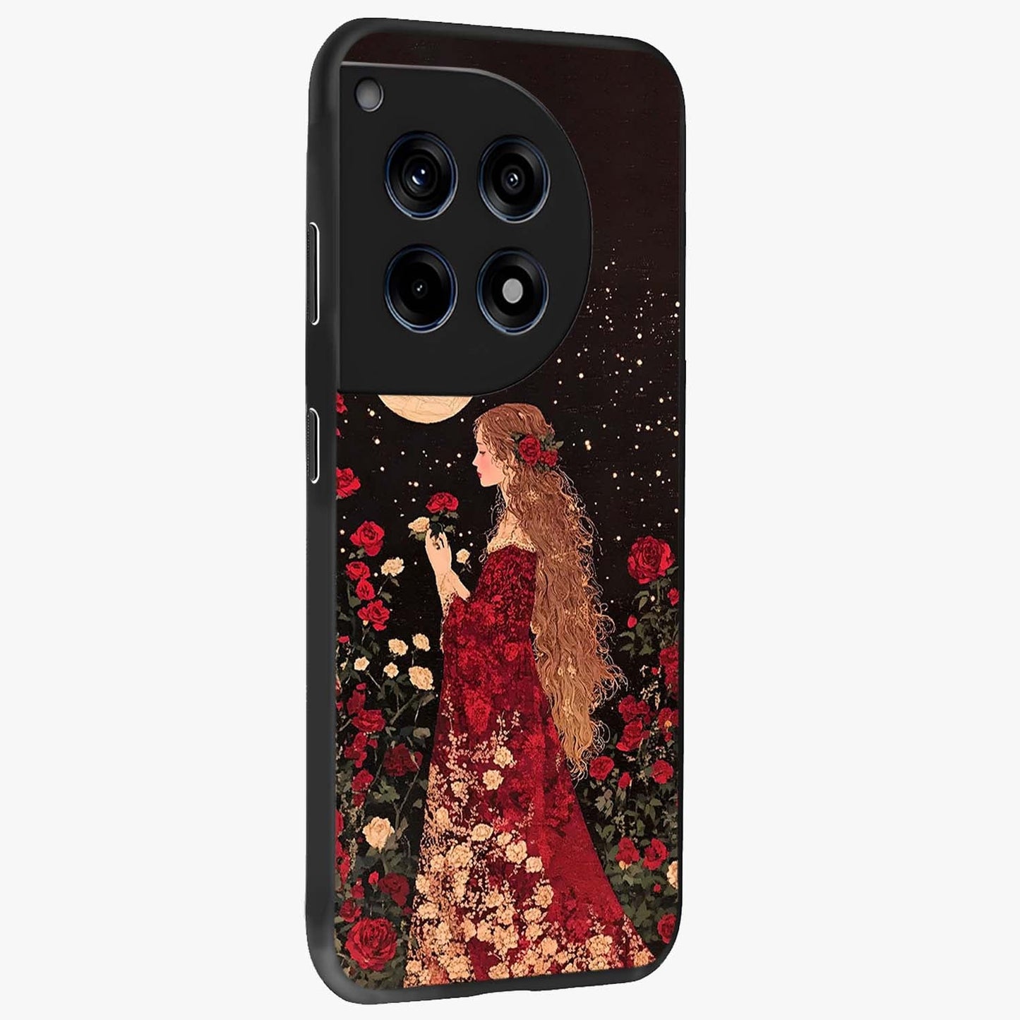 Crimson Dreams Glass Case for 1+12R side perspective highlighting vibrant tones and premium edge detailing