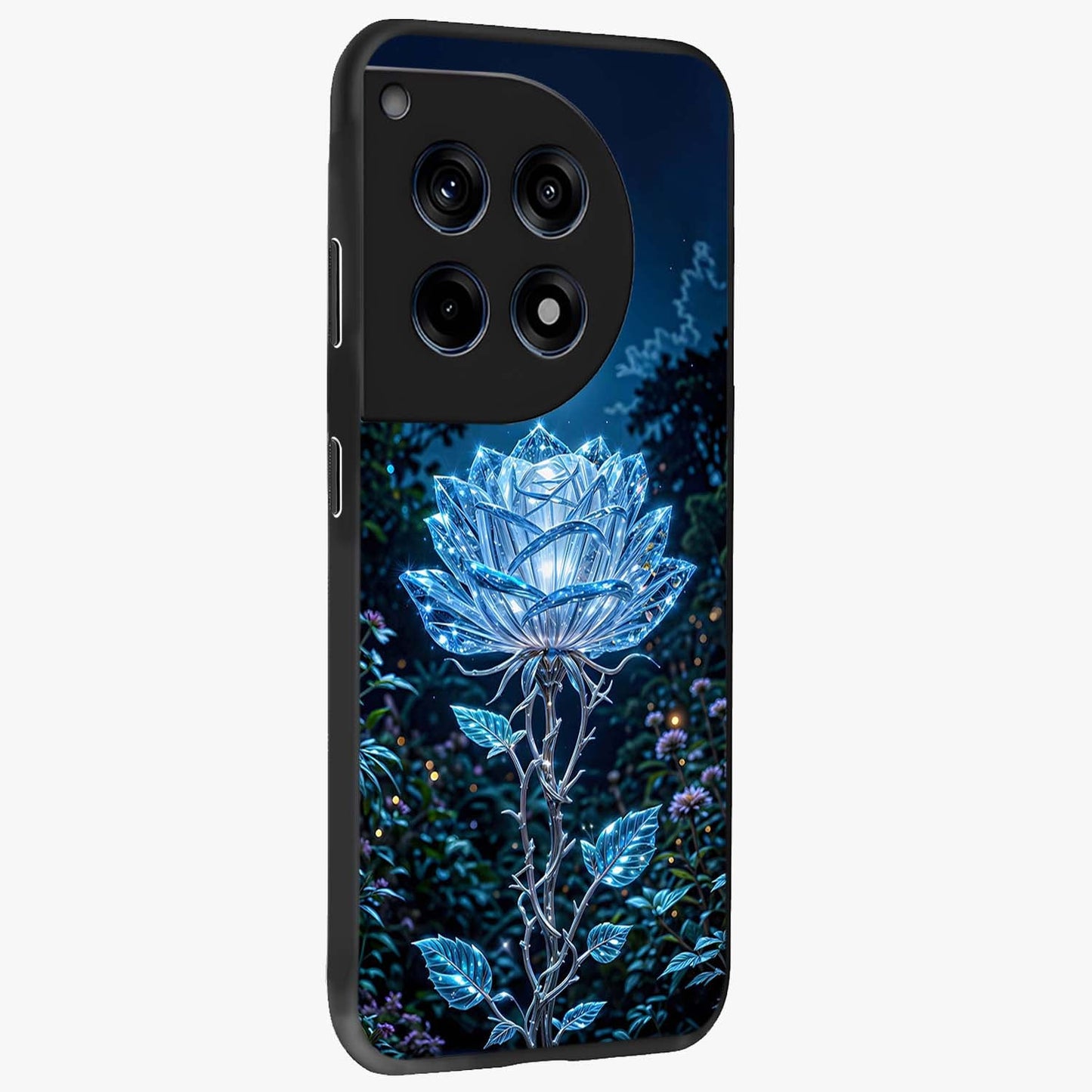 Crystal Moon Lotus Glass Case for 1+12R side perspective highlighting soft celestial tones and premium edge finish