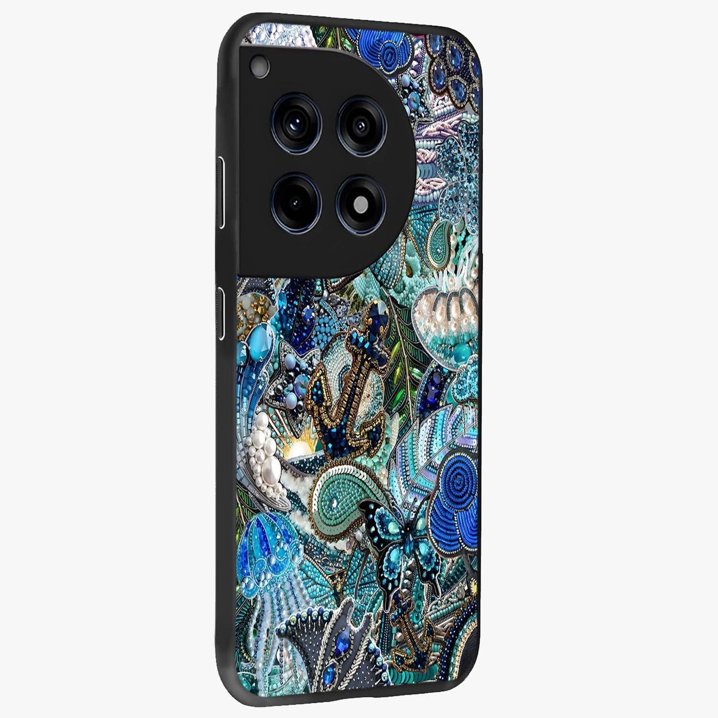 Crystal Ocean Magic Glass Case for 1+12R side perspective highlighting wave textures and smooth premium build