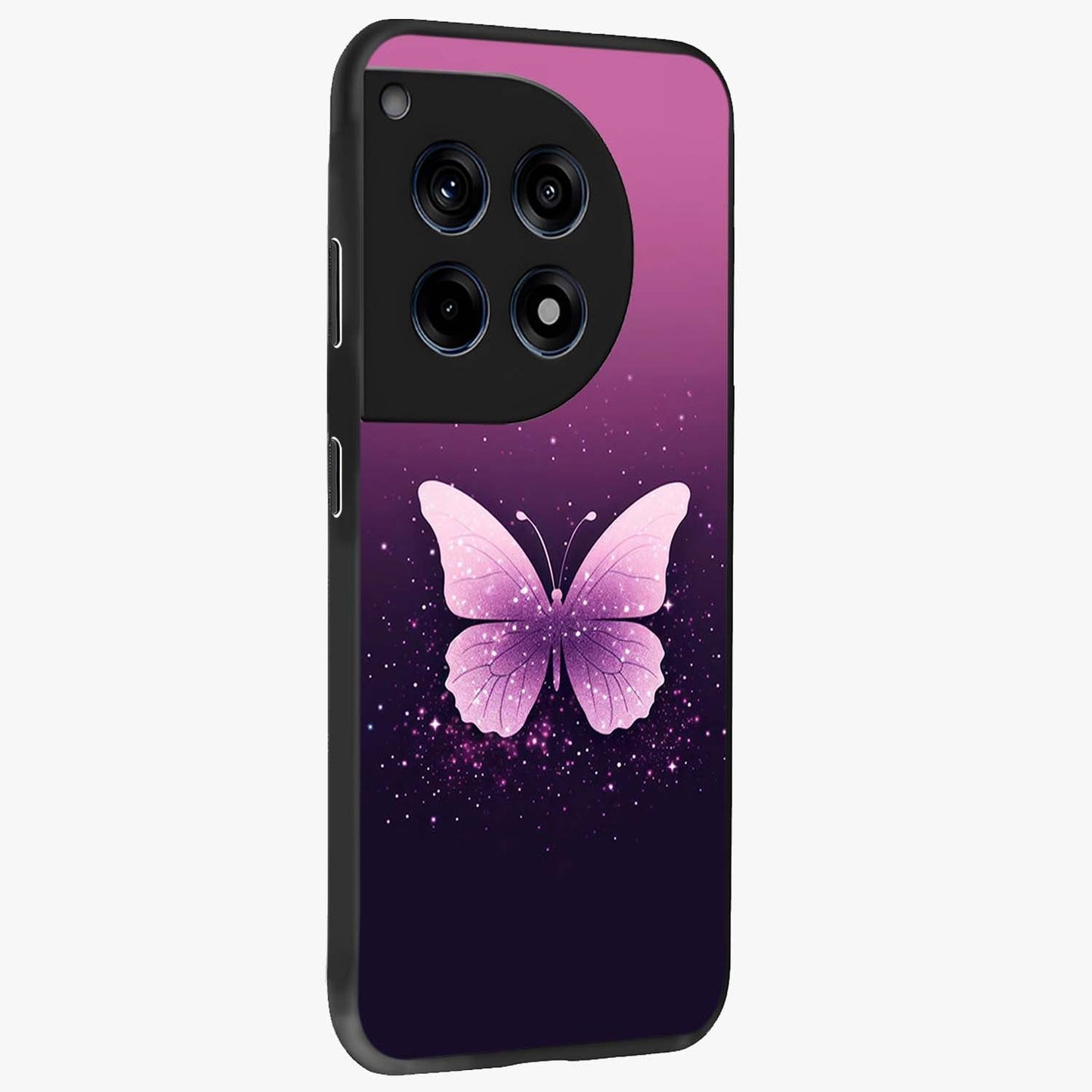 Cute Starry Butterfly Glass Case for 1+12R side perspective highlighting glowing star details and sleek edge finish