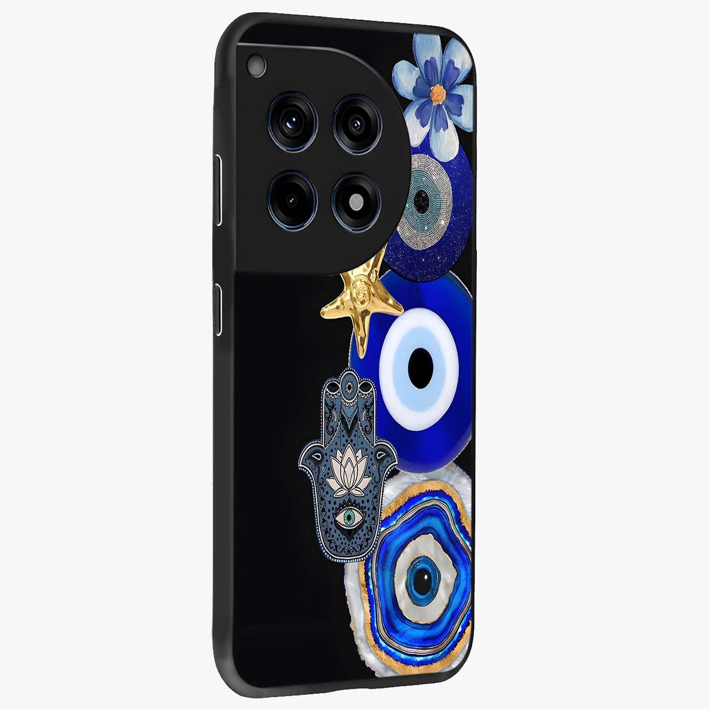Divine Eye Bloom Glass Case for 1+12R side perspective highlighting intricate bloom patterns and sleek build