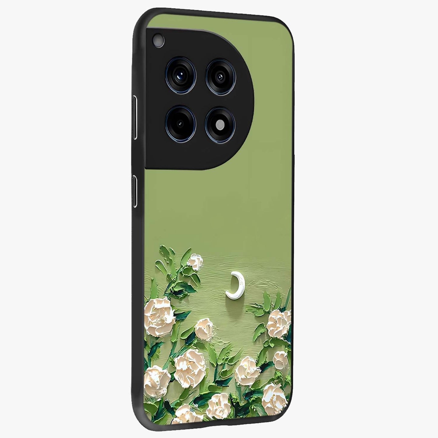 Emerald Bloom Calm Glass Case for 1+12R side perspective highlighting delicate bloom detailing and smooth edges
