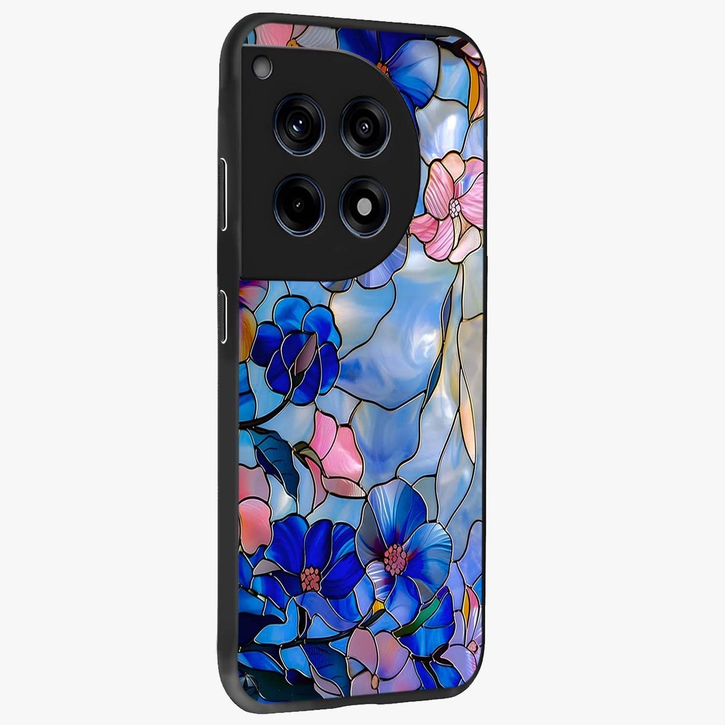 Eternal Floral Stained Glass Case for 1+12R side perspective highlighting colorful floral detailing and premium edge finish