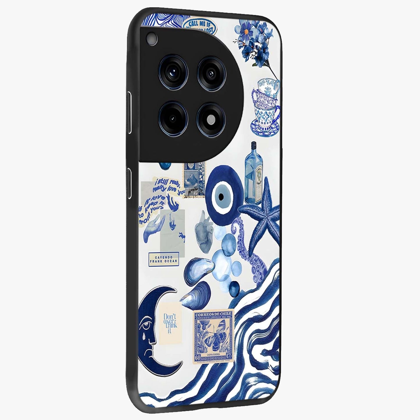 Evil Eyes Dark Blue Glass Case for 1+12R side perspective highlighting intense blue detailing and premium build