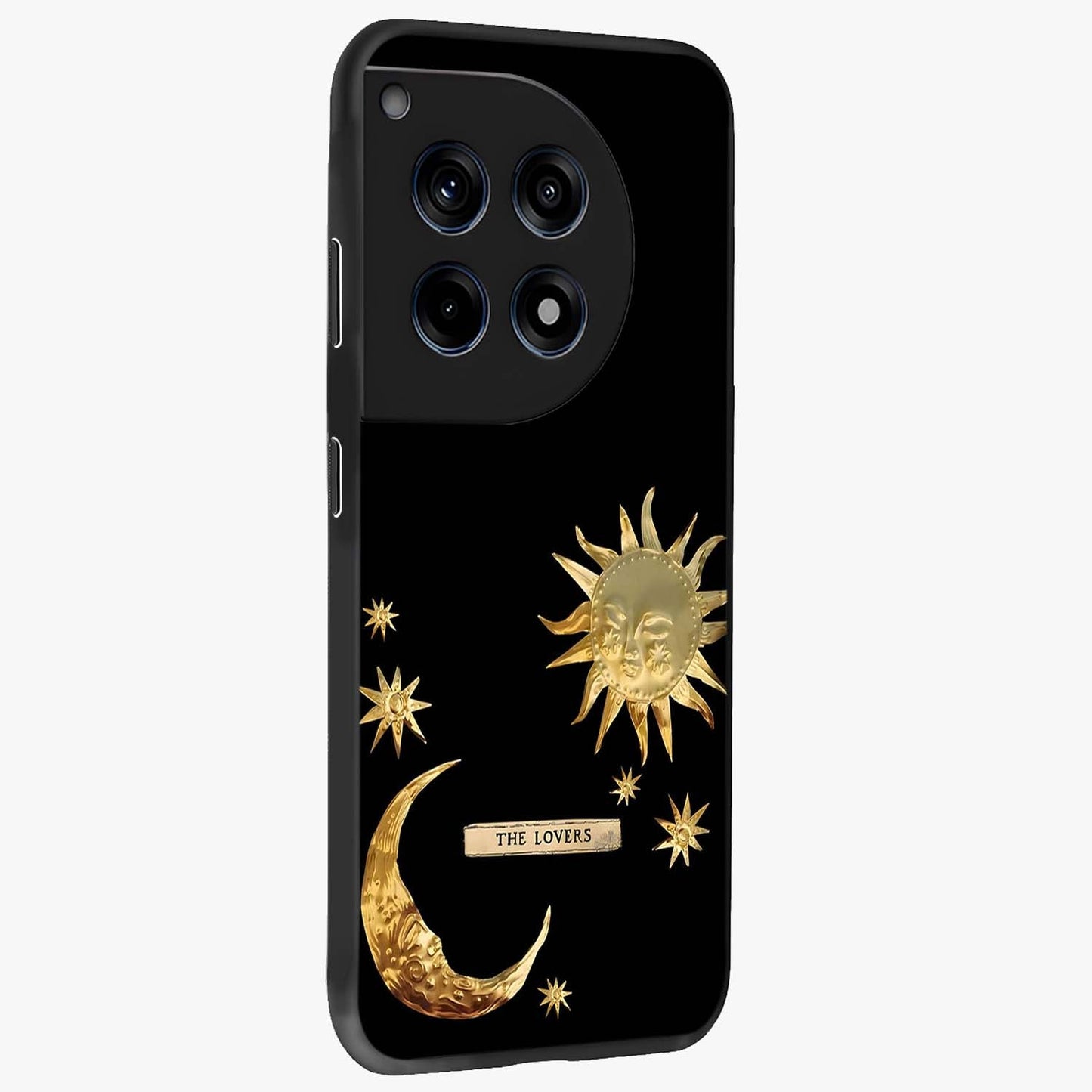 Golden Crescent Mood Glass Case for 1+12R side perspective highlighting elegant crescent detailing and smooth build