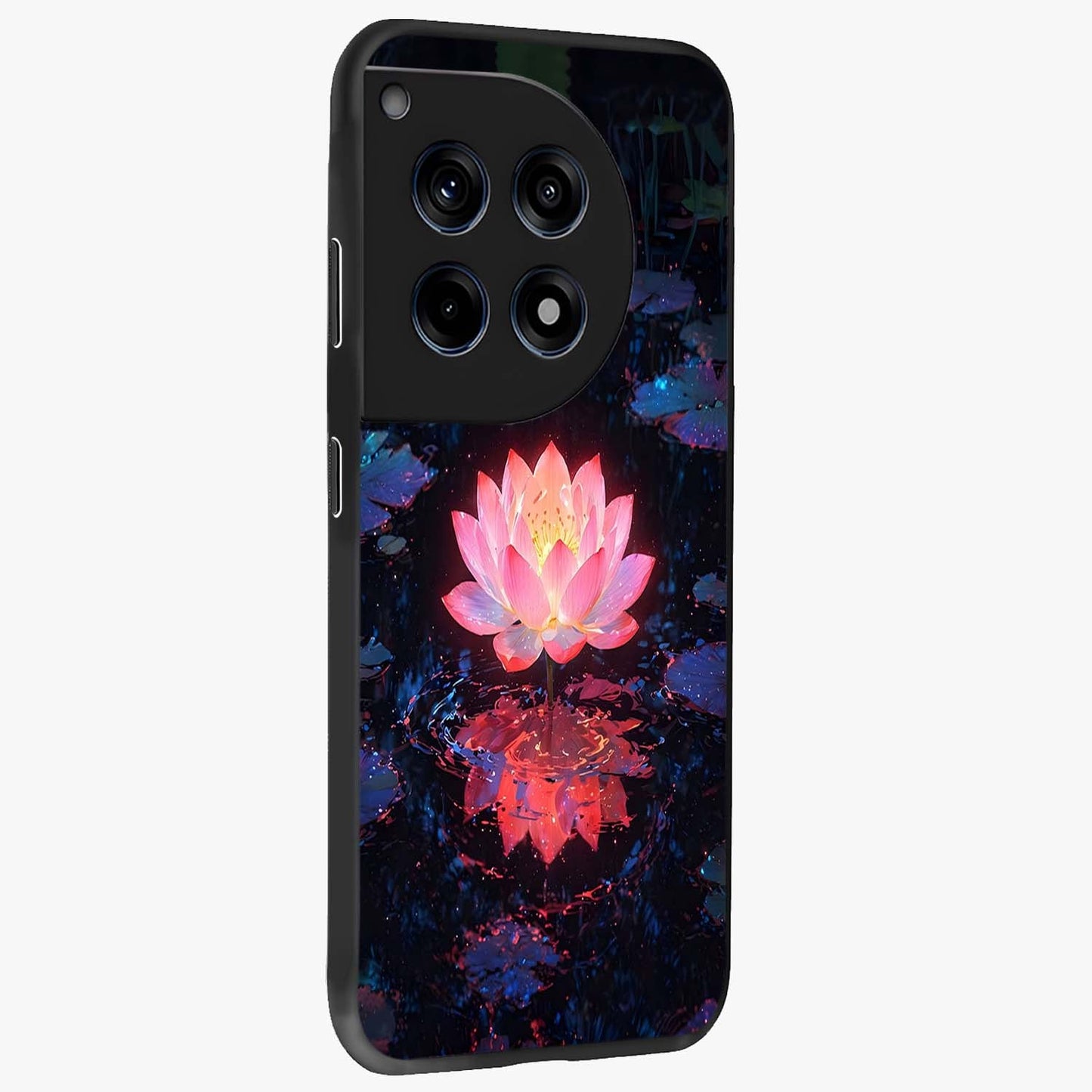 Luminous Lotus Glow Glass Case for 1+12R side perspective highlighting serene floral textures and premium edges