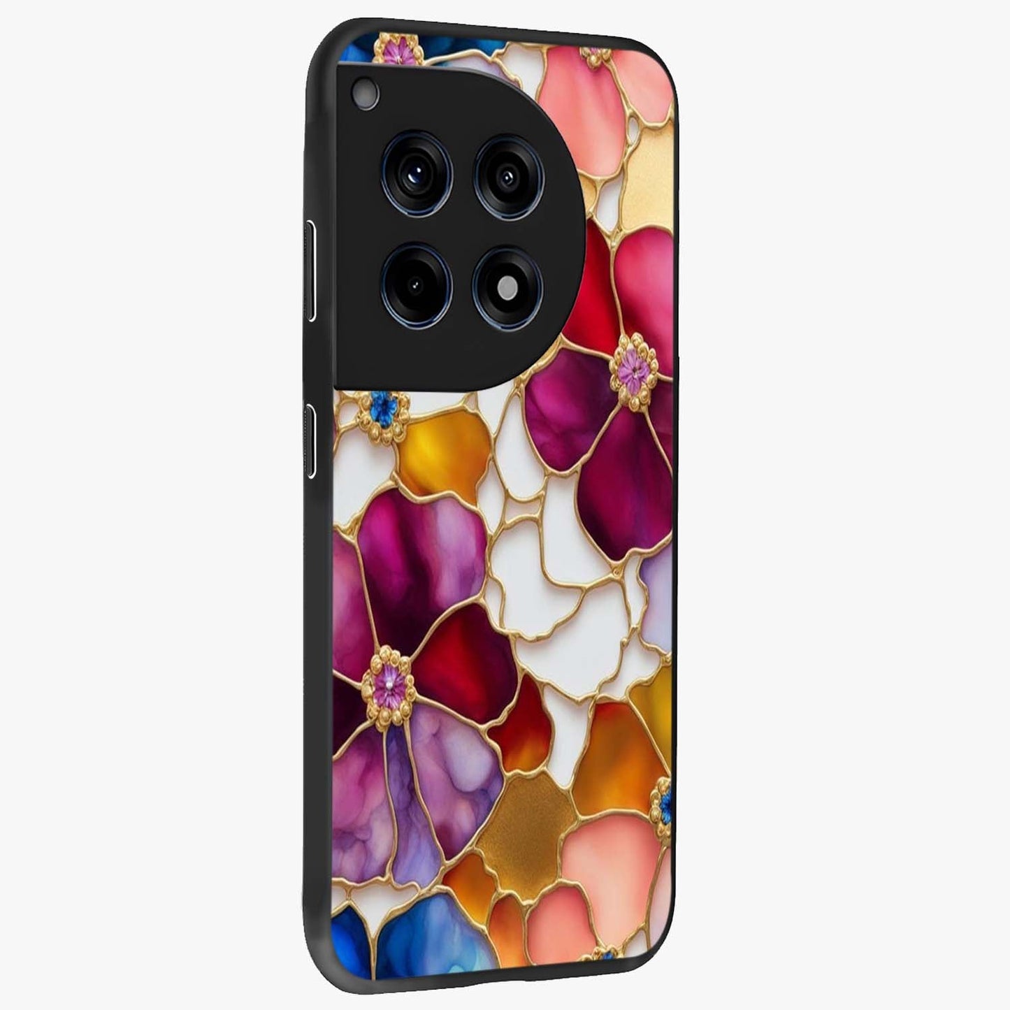 Marble Flower Pattern Glass Case for 1+12R side perspective highlighting elegant marble textures and sleek build