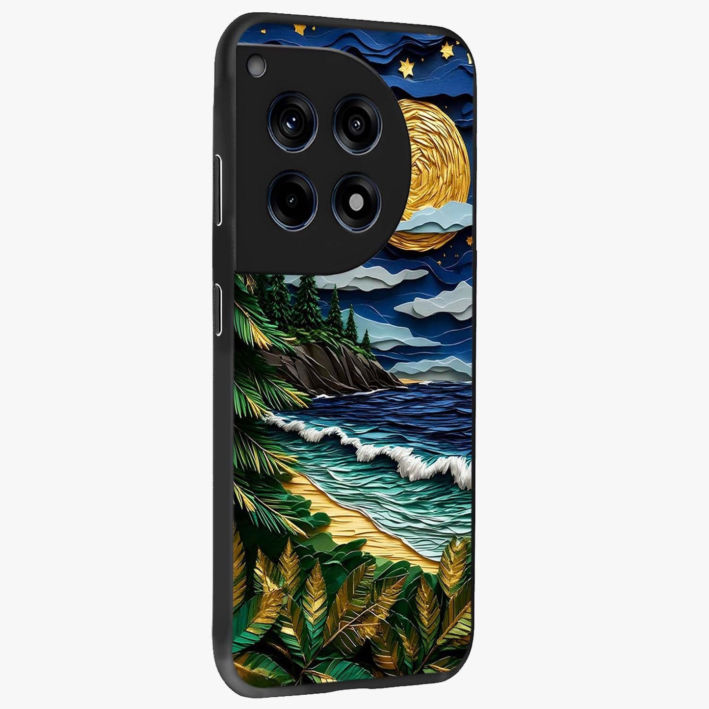 Moonlit Ocean Pines Glass Case for 1+12R side perspective highlighting serene landscape textures and premium edges