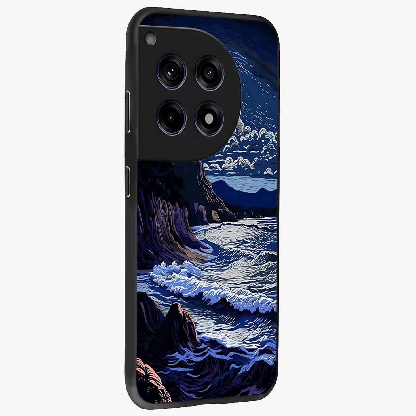 Night Moon Scenery Pattern Glass Case for 1+12R side perspective highlighting calming scenic textures and smooth build