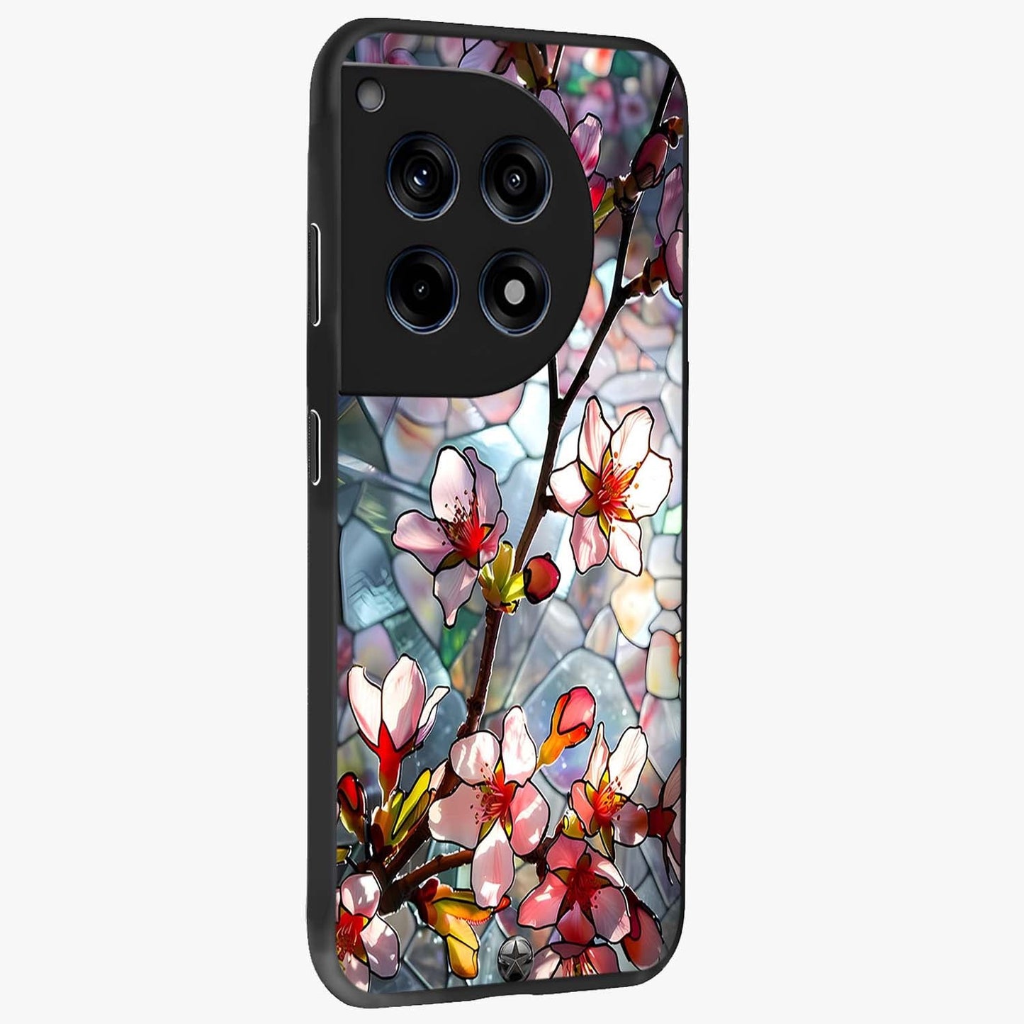 Radiant Bloom Glow Glass Case for 1+12R side perspective highlighting radiant textures and sleek premium build