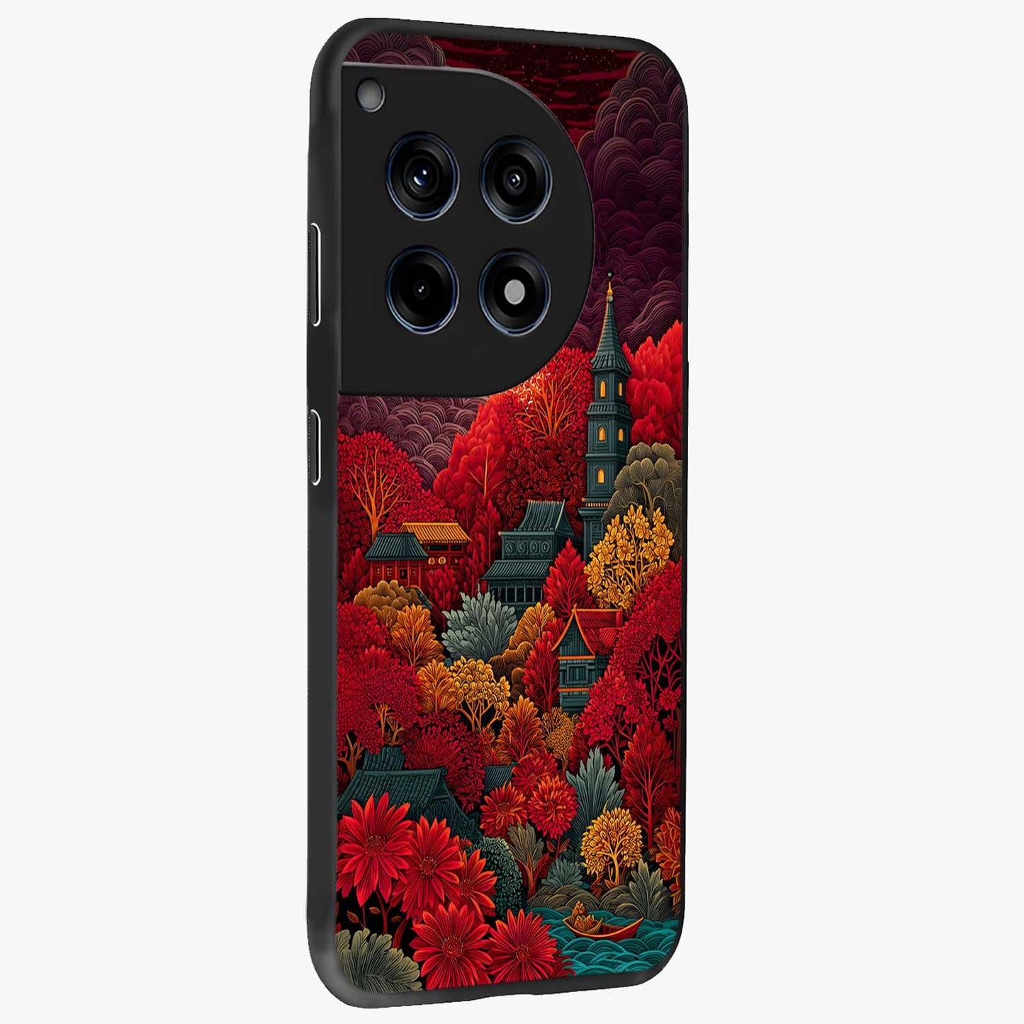 Red Scenery Hot Glass Case for 1+12R side perspective highlighting vivid gradient textures and smooth build