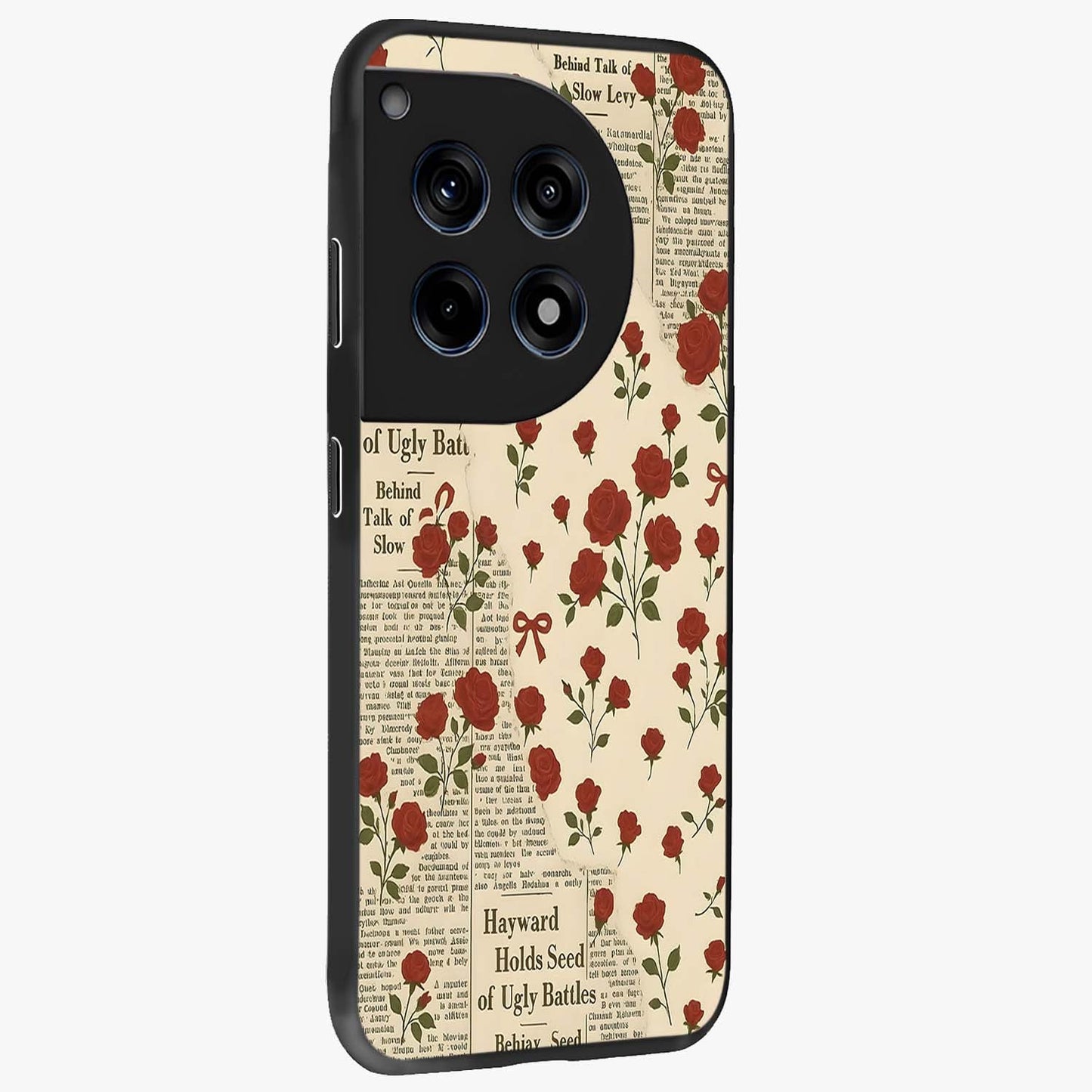 Retro Rose Journal Glass Case for 1+12R side perspective highlighting delicate floral textures and premium edges