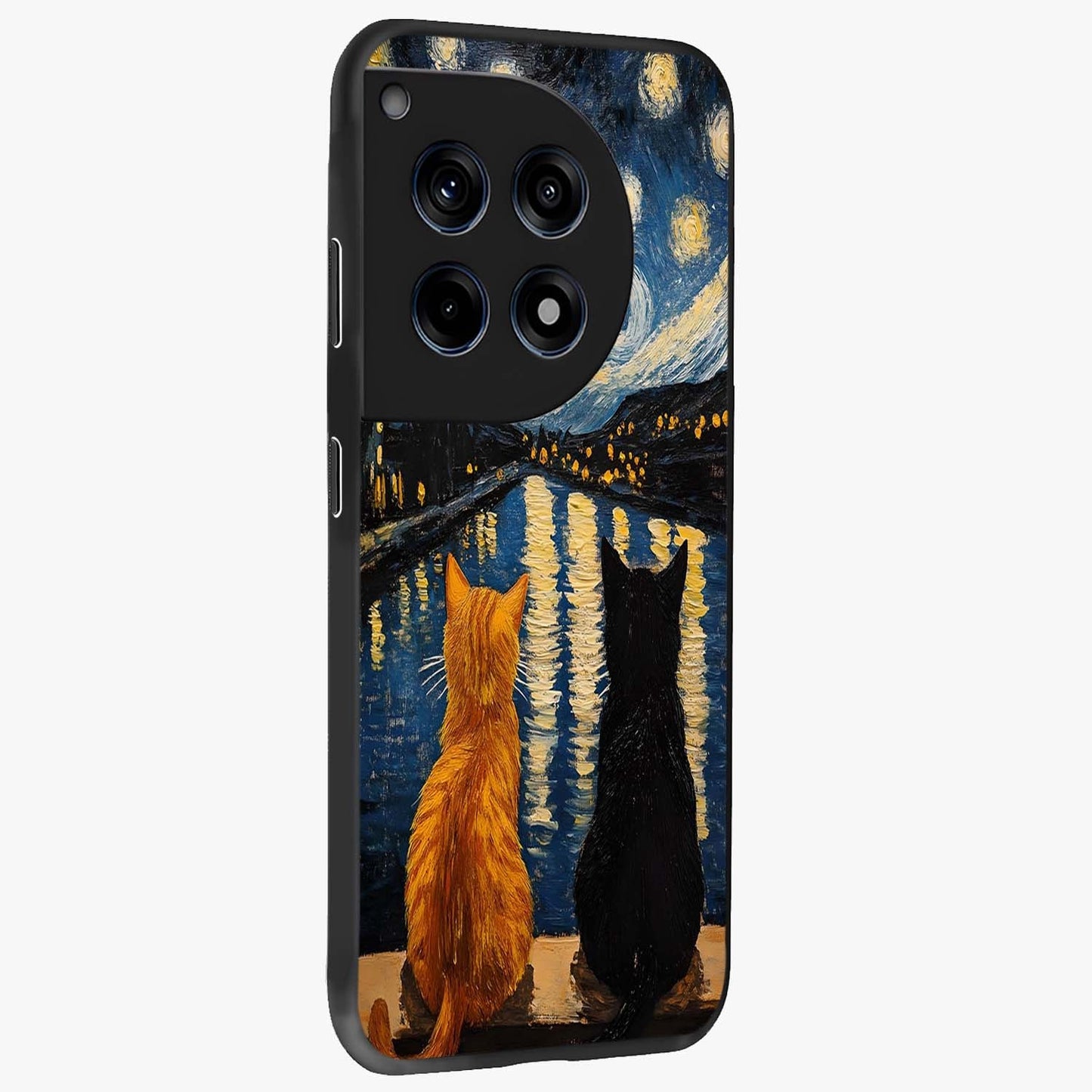 Starry River Cats Glass Case for 1+12R side perspective highlighting charming illustration textures and smooth build