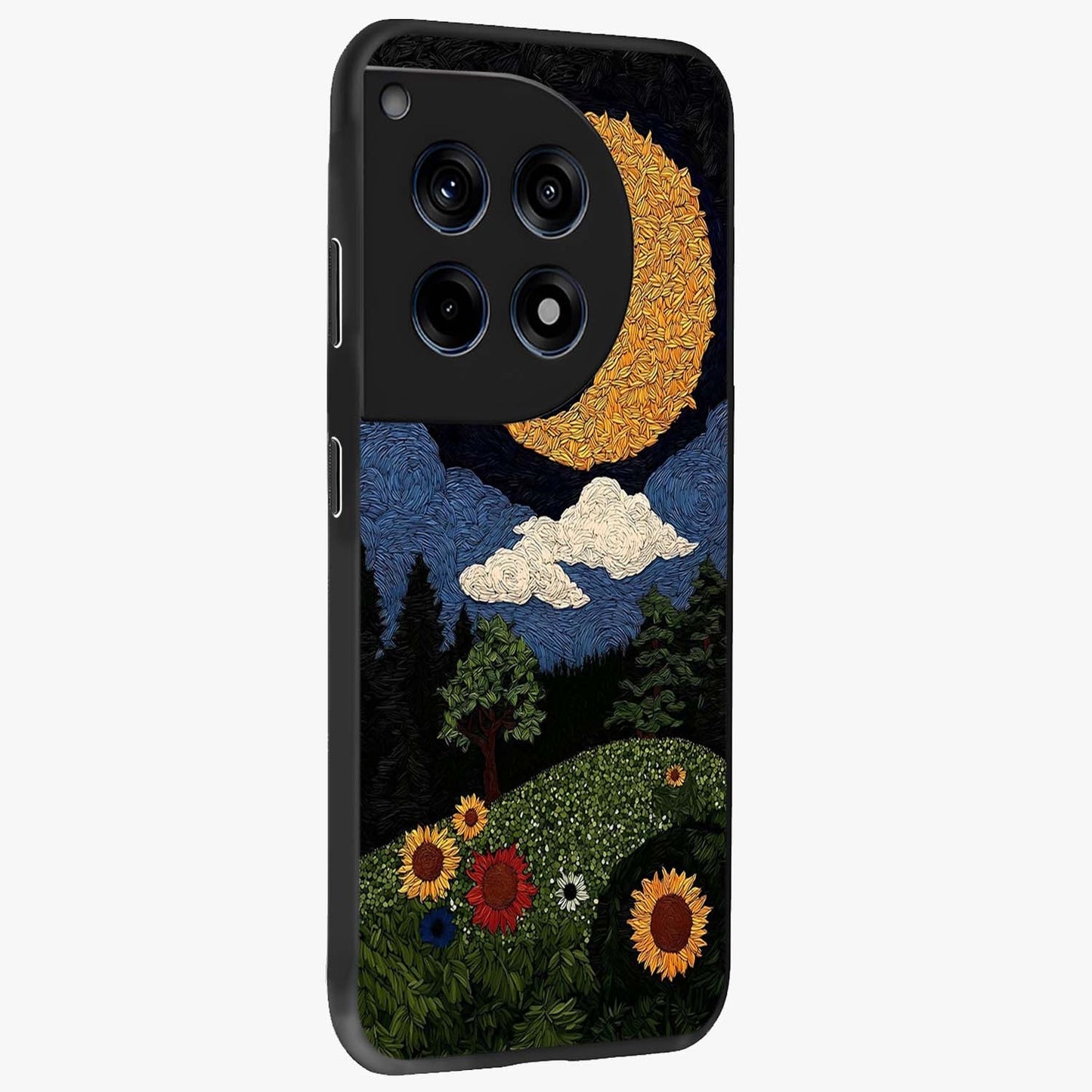 Sun and Moon Magic Design Glass Case for 1+12R side perspective highlighting celestial detailing and premium edges