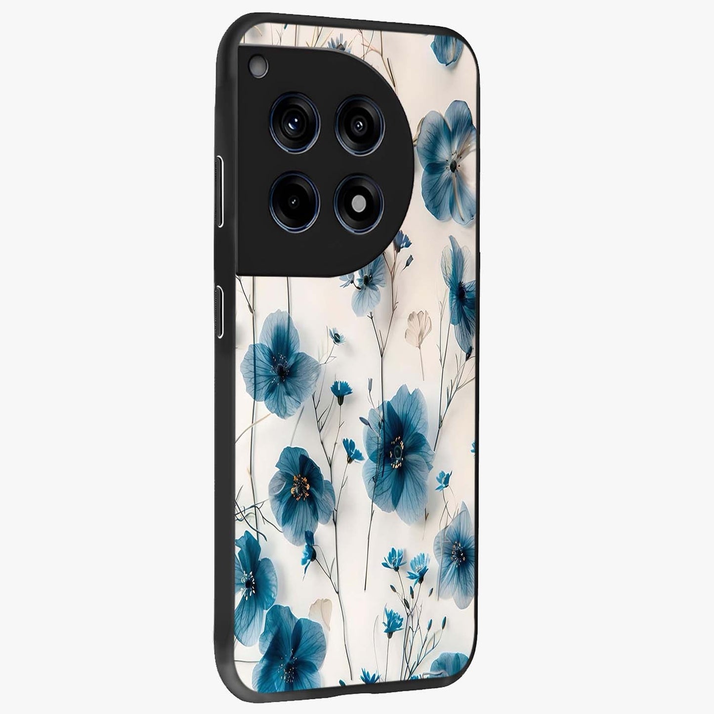Whispers of Blue Bloom Glass Case for 1+12R side perspective highlighting intricate bloom textures and premium edges