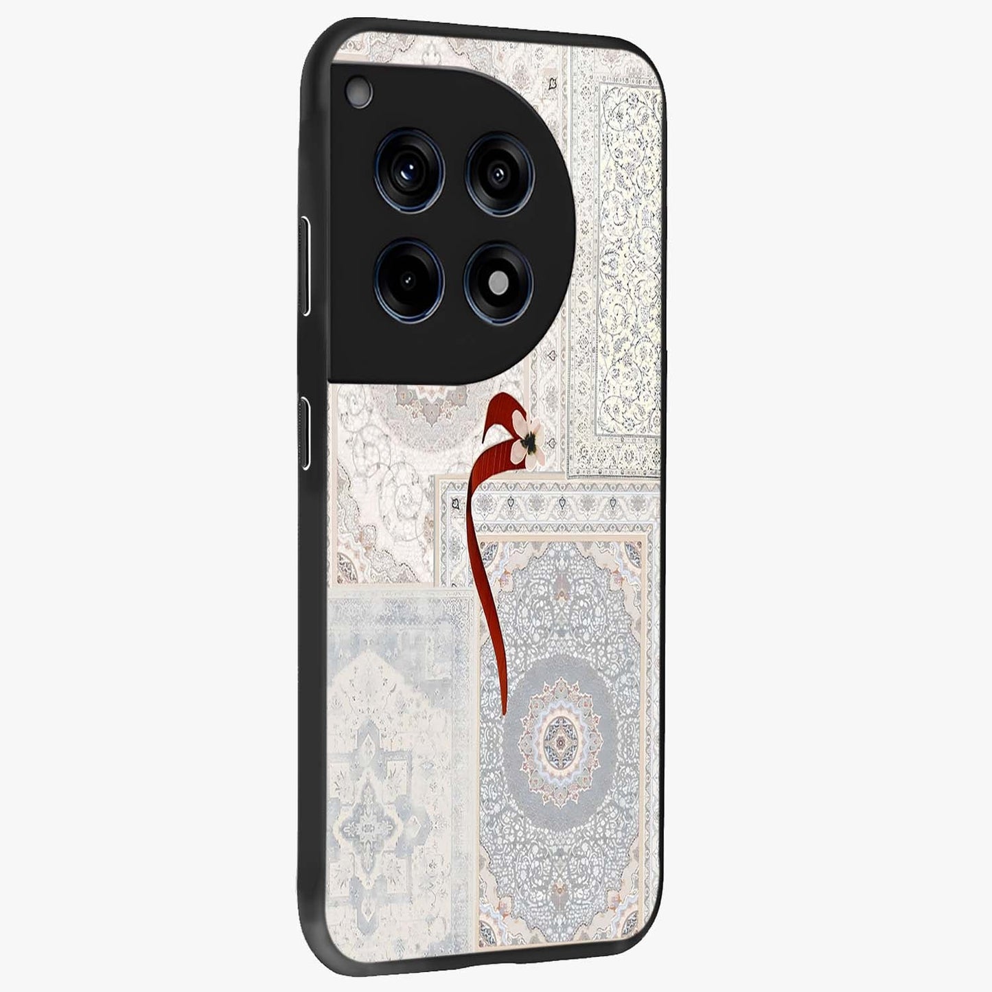 White Aesthetic Bow Glass Case for 1+12R side perspective highlighting subtle textures and smooth premium build