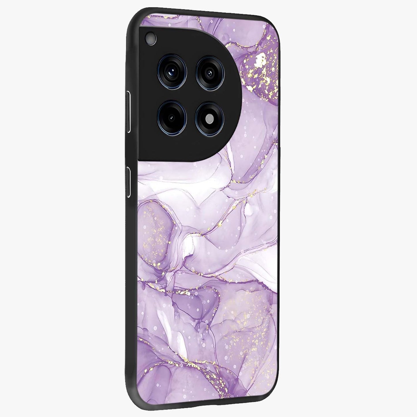 White and Purple Marble Glass Case for 1+12R side perspective highlighting smooth marble textures and premium edges