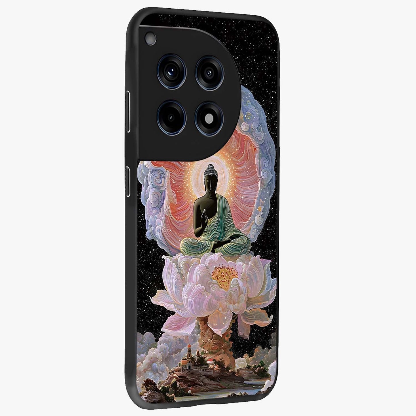 Zen Lotus Realm Glass Case for 1+12R side perspective highlighting refined textures and smooth premium build