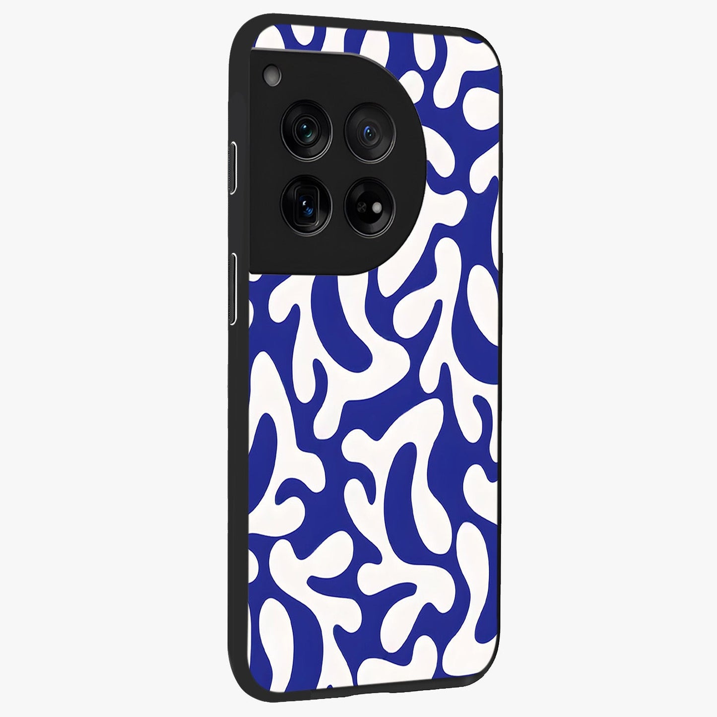Abstract Coral Waves Glass Case for 1+12 side perspective highlighting dynamic wave patterns and premium build
