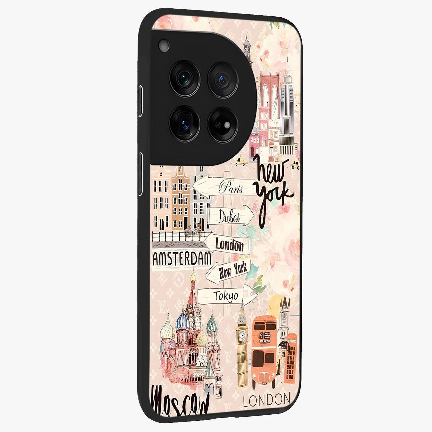 Aesthetic Travel Glass Case for 1+12 side perspective highlighting bold travel graphic details