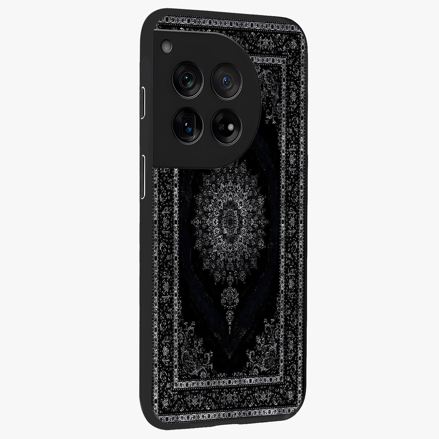 Black Persian Carpet Glass Case for 1+12 side perspective highlighting classic pattern textures and premium build