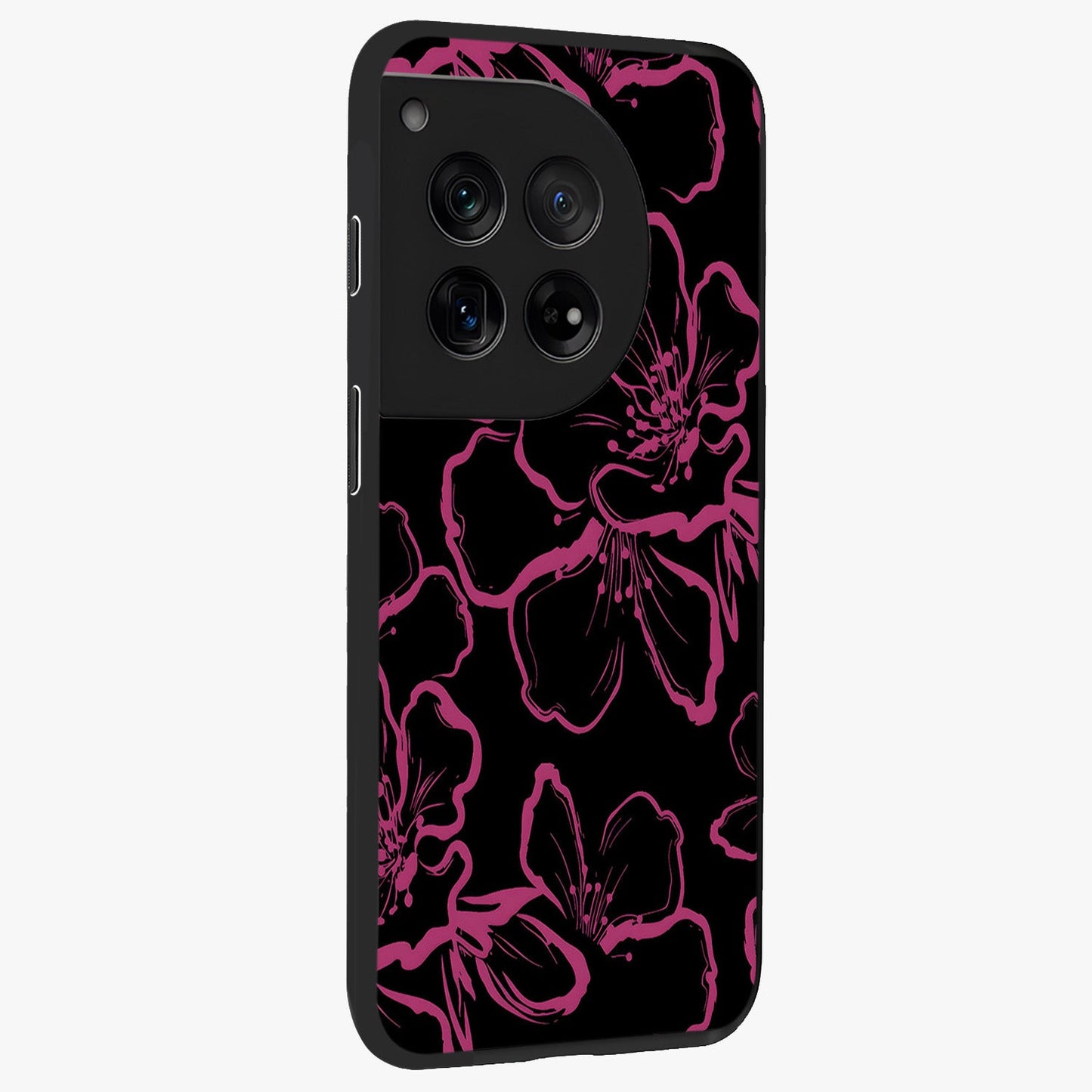 Black Violet Sketch Garden Glass Case for 1+12 side perspective highlighting elegant sketch detailing and premium finish