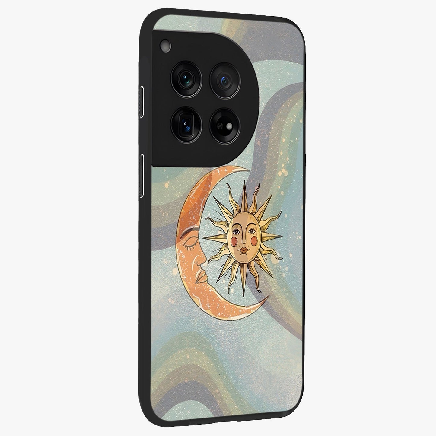 Celestial Harmony Vibes Glass Case for 1+12 side perspective highlighting harmonious detailing and sleek edges