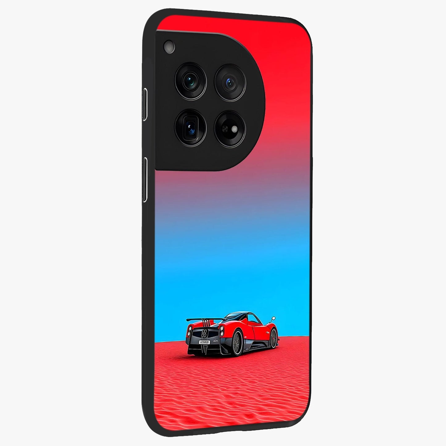 Crimson Speed Mirage Glass Case for 1+12 side perspective highlighting smooth aerodynamic design and premium edges