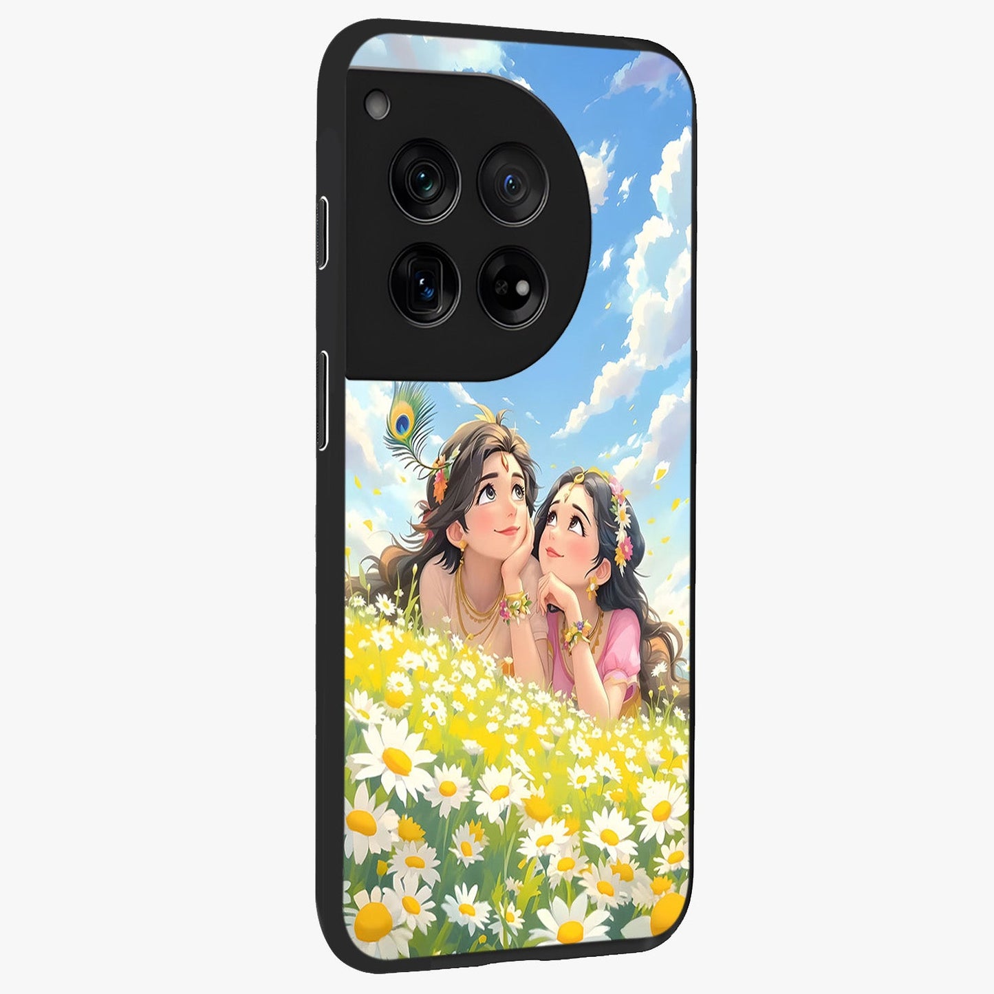 Daisy Daydream Love Glass Case for 1+12 side perspective highlighting charming floral textures and premium edge finish