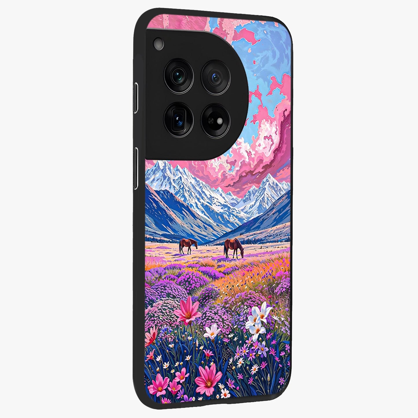 Dreamy Floral Pastures Glass Case for 1+12 side perspective highlighting calming floral detailing and sleek build