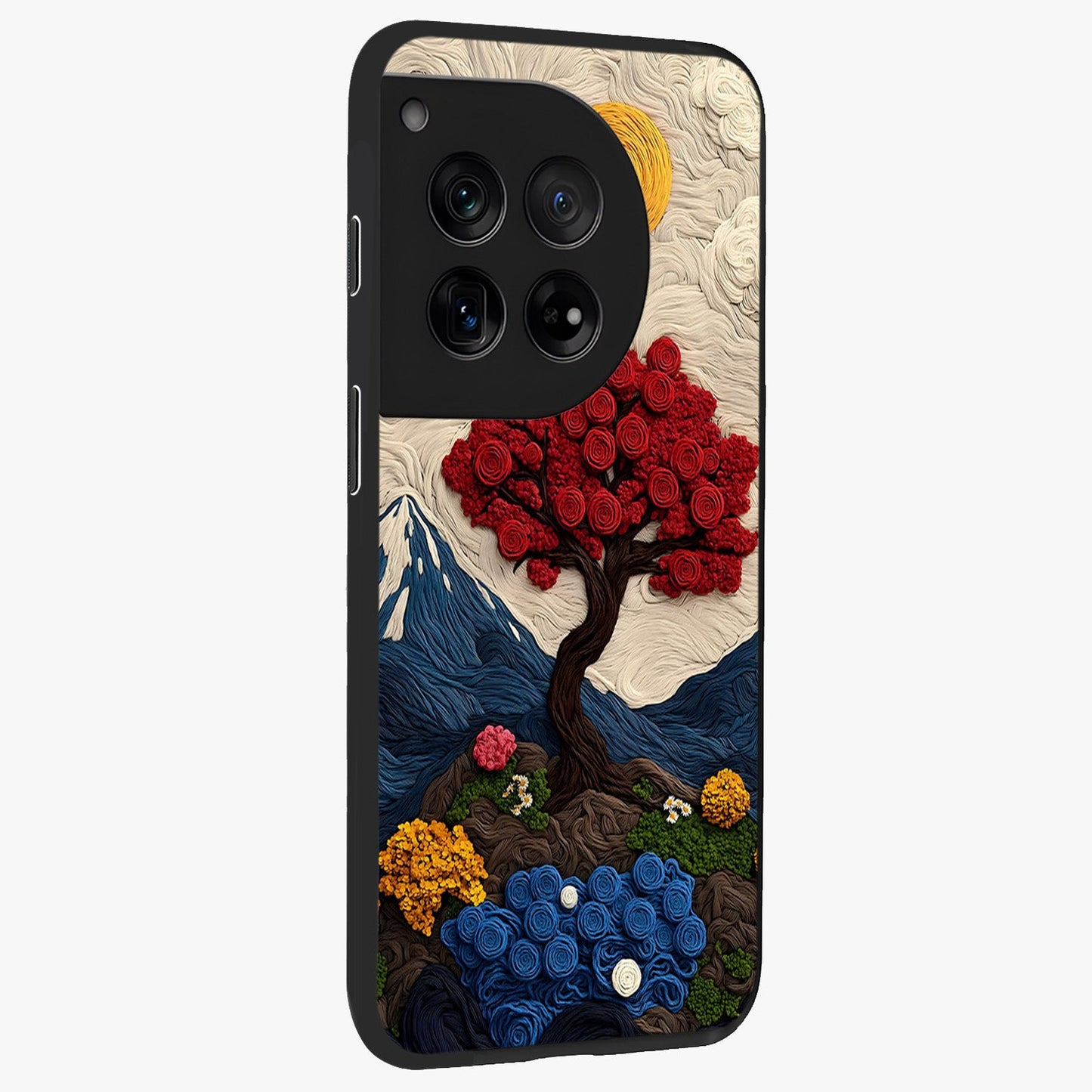 Eternal Nature Tapestry Glass Case for 1+12 side perspective highlighting woven texture design and premium edge finish