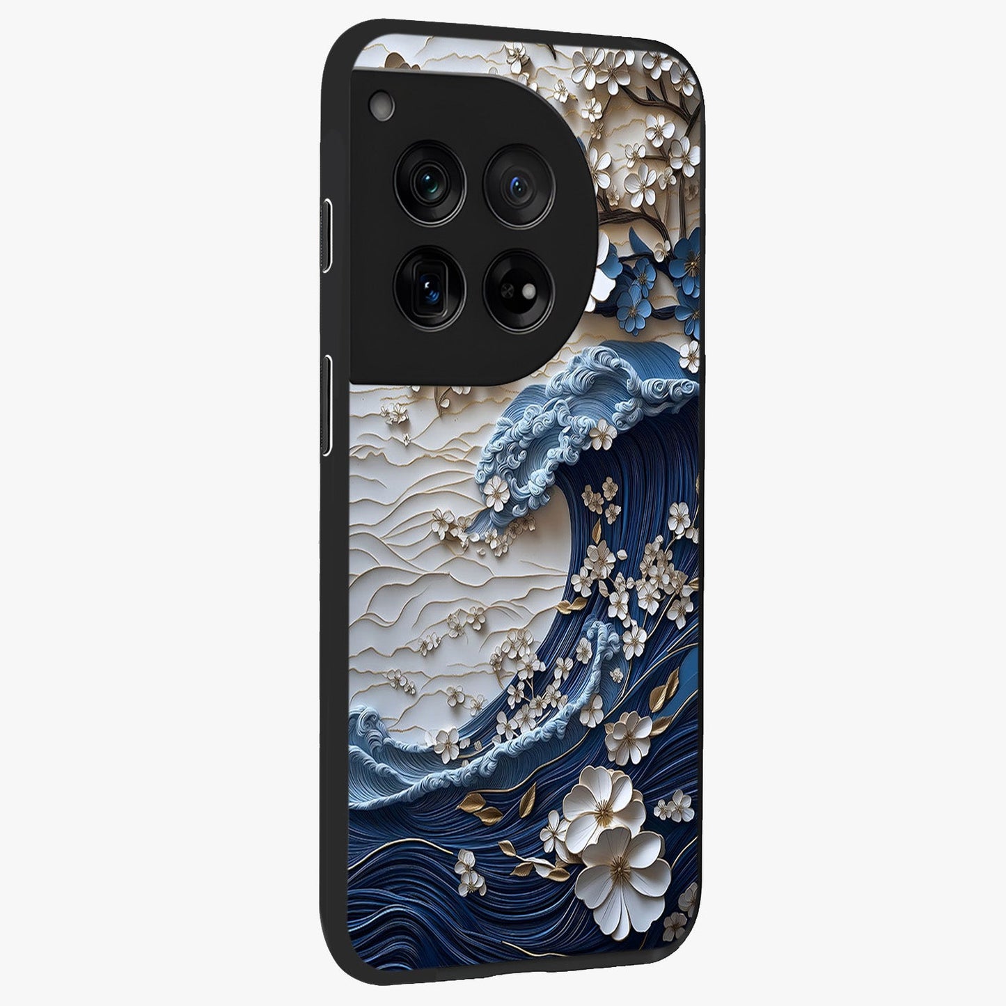 Floral Wave Origami Glass Case for 1+12 side perspective highlighting sharp origami textures and sleek premium edges