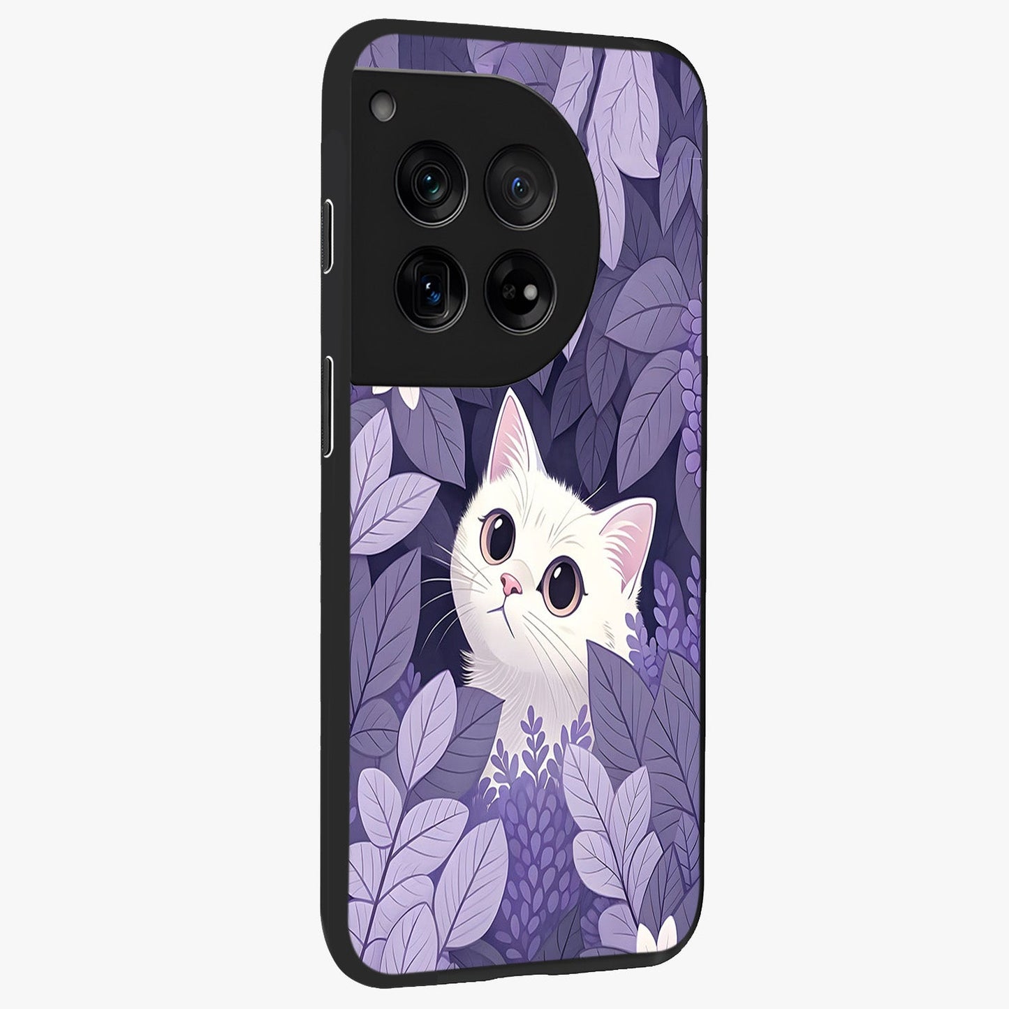 Lilac Hide Peek Cat Glass Case for 1+12 side perspective highlighting charming feline textures and smooth edges