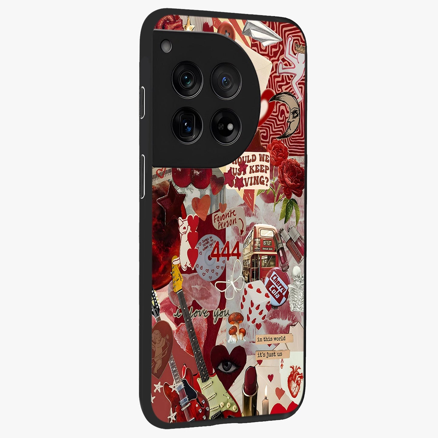 Lover’S Red Chaos Glass Case for 1+12 side perspective highlighting edgy detailing and premium build