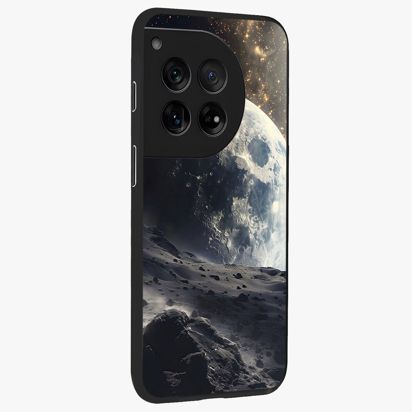 Lunar Horizon Glow Glass Case for 1+12 side perspective highlighting smooth gradient textures and premium edges