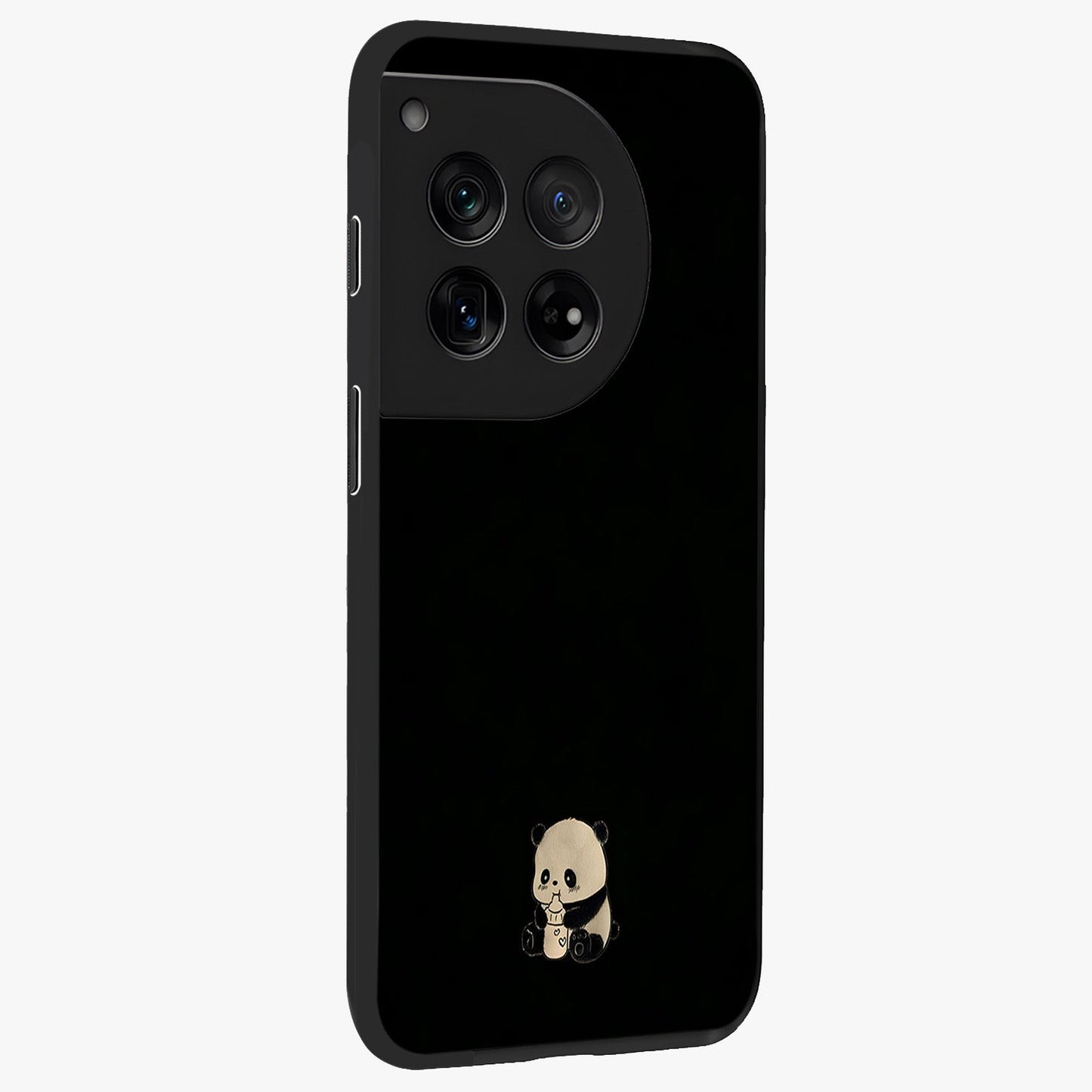 Midnight Panda Love Glass Case for 1+12 side perspective highlighting charming illustration details and premium build