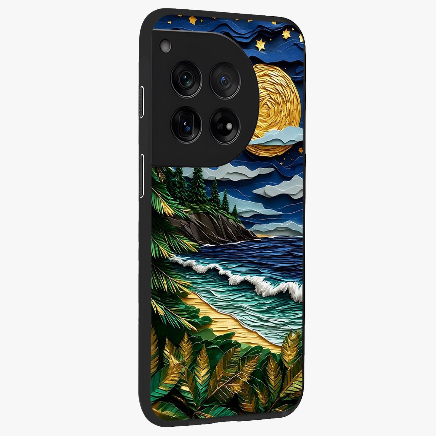Moonlit Ocean Pines Glass Case for 1+12 side perspective highlighting serene landscape textures and premium edges