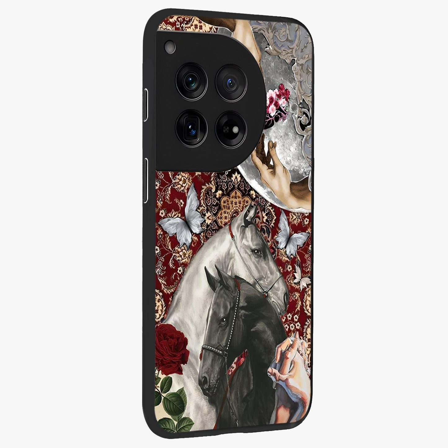 Moonlit Royal Stallion Glass Case for 1+12 side perspective highlighting refined equestrian detailing and premium edges
