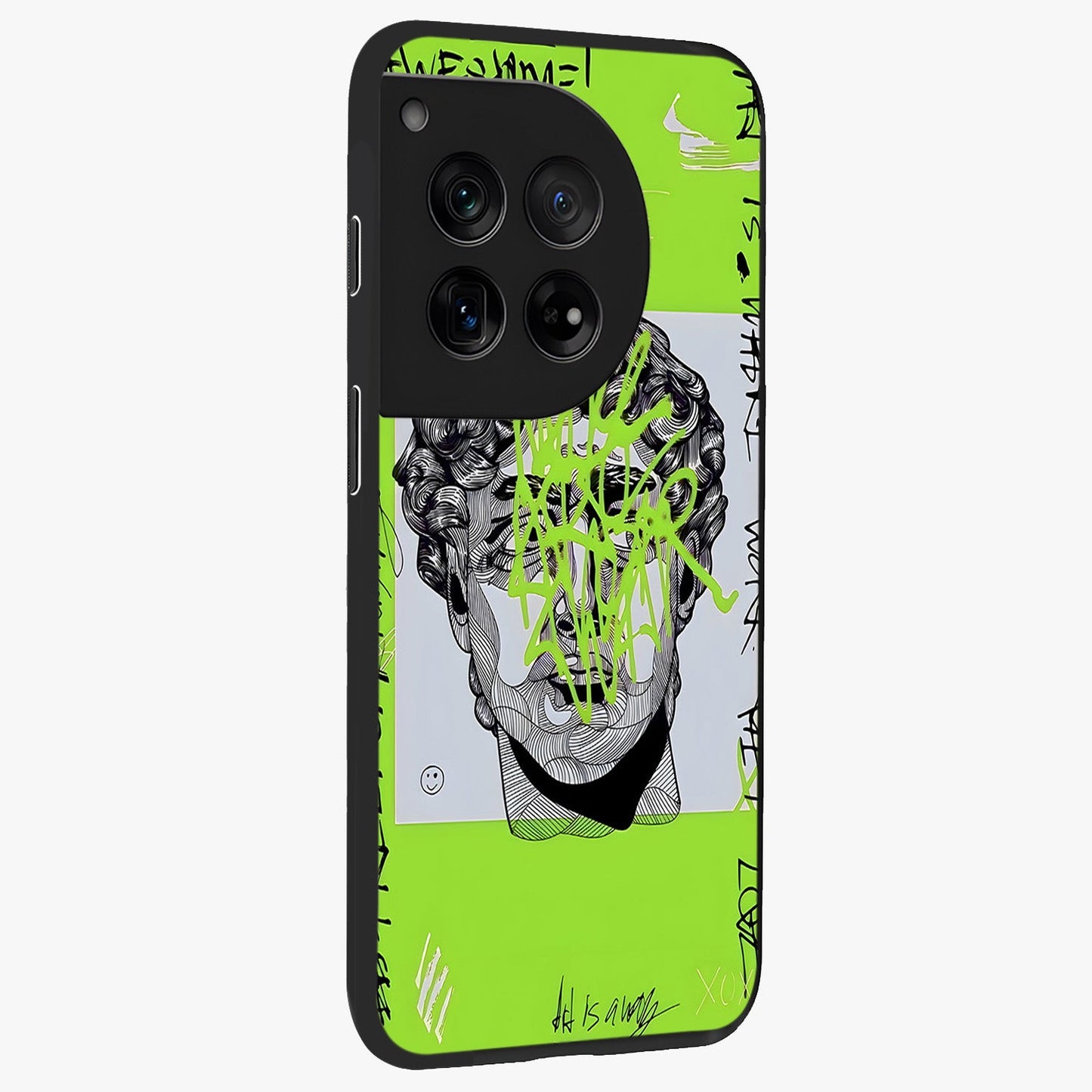 Neo Graffiti Rebellion Glass Case for 1+12 side perspective highlighting vibrant street textures and premium edges